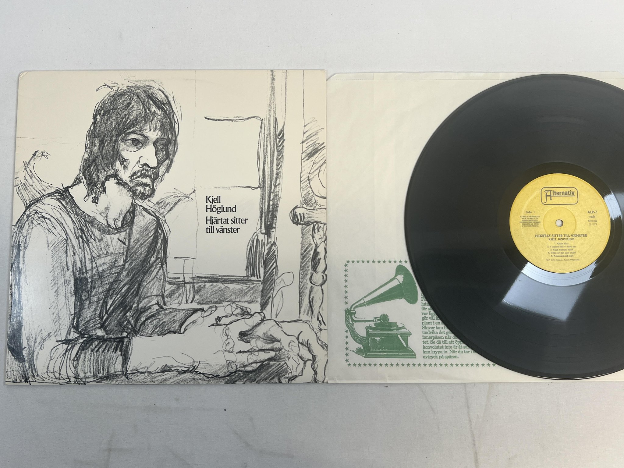 Omslagsbild för skivan KJELL HÖGLUND hjärtat sitter till vänster LP -75 Swe ALTERNATIV ALP 7
