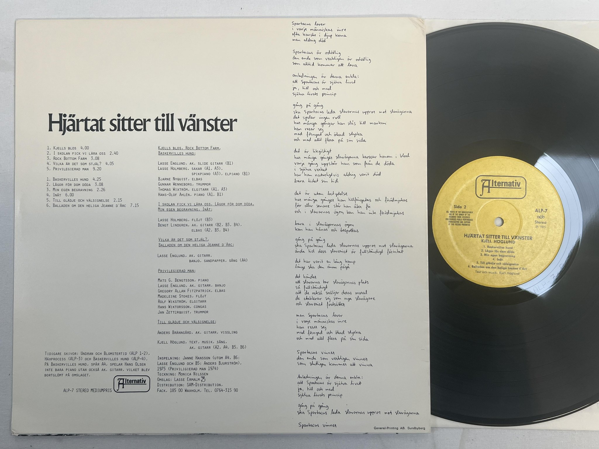 Omslagsbild för skivan KJELL HÖGLUND hjärtat sitter till vänster LP -75 Swe ALTERNATIV ALP 7