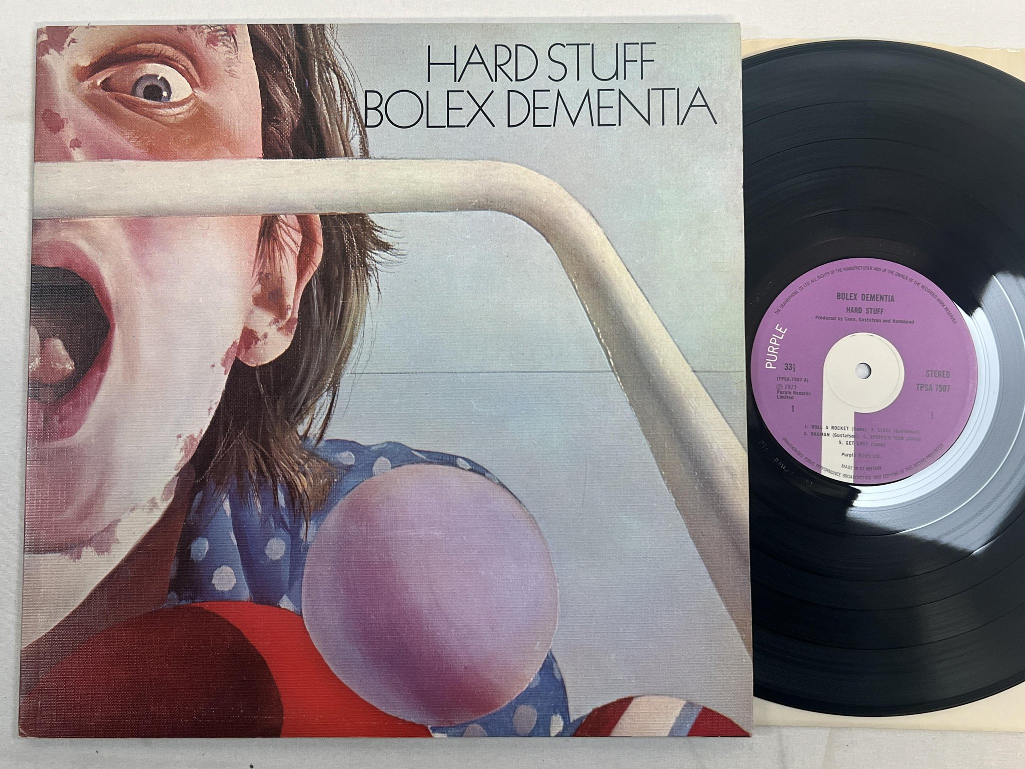 Omslagsbild för skivan HARD STUFF Bolex dementia LP -73 UK PURPLE TPSA 7507 ** HARD ROCK **
