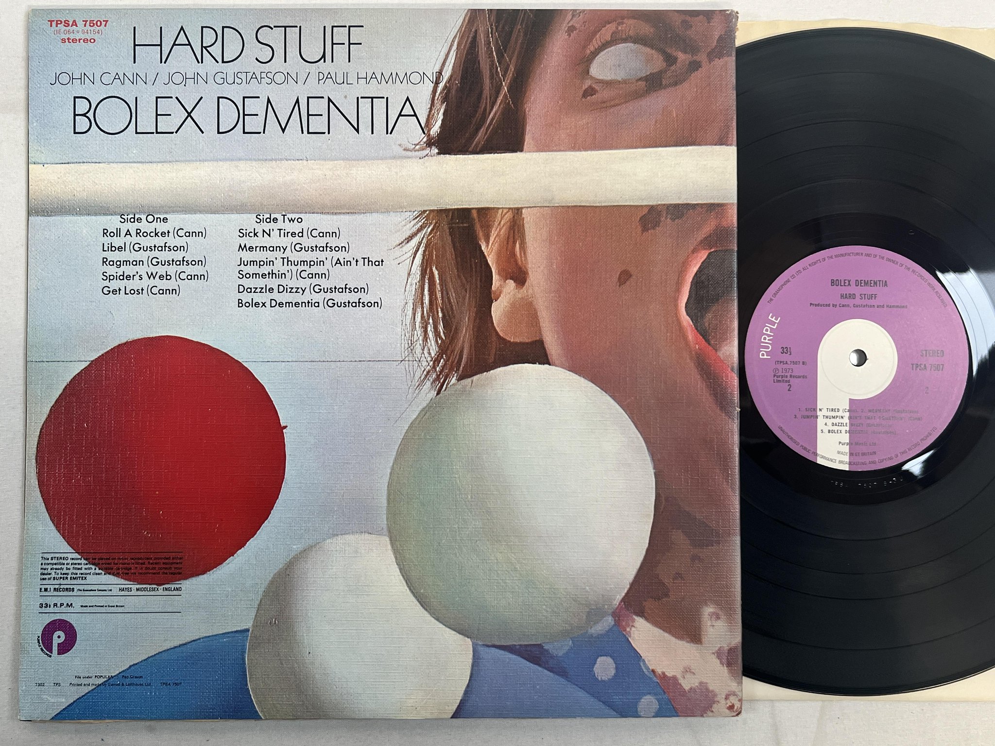 Omslagsbild för skivan HARD STUFF Bolex dementia LP -73 UK PURPLE TPSA 7507 ** HARD ROCK **
