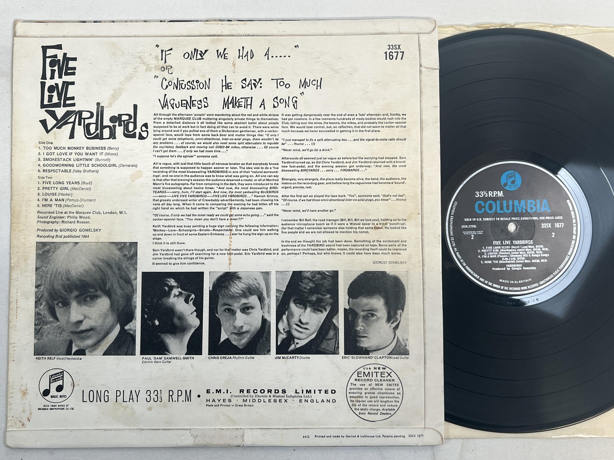 Omslagsbild för skivan YARDBIRDS five live yardbirds LP -64 UK COLUMBIA 33SX 1677