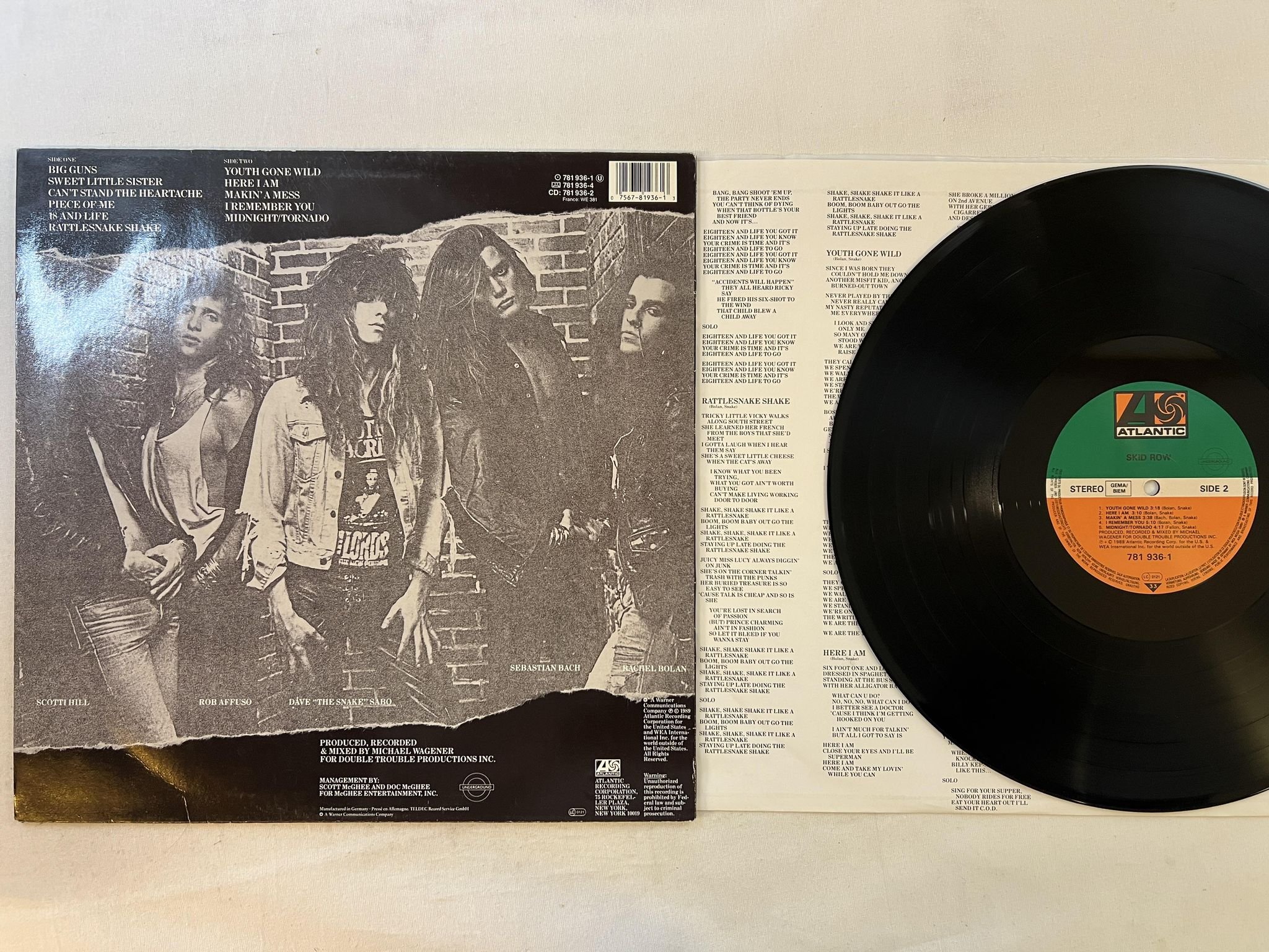Omslagsbild för skivan SKID ROW s/t LP -89 Ger ATLANTIC 781936-1 ** HARD ROCK CLASSIC **