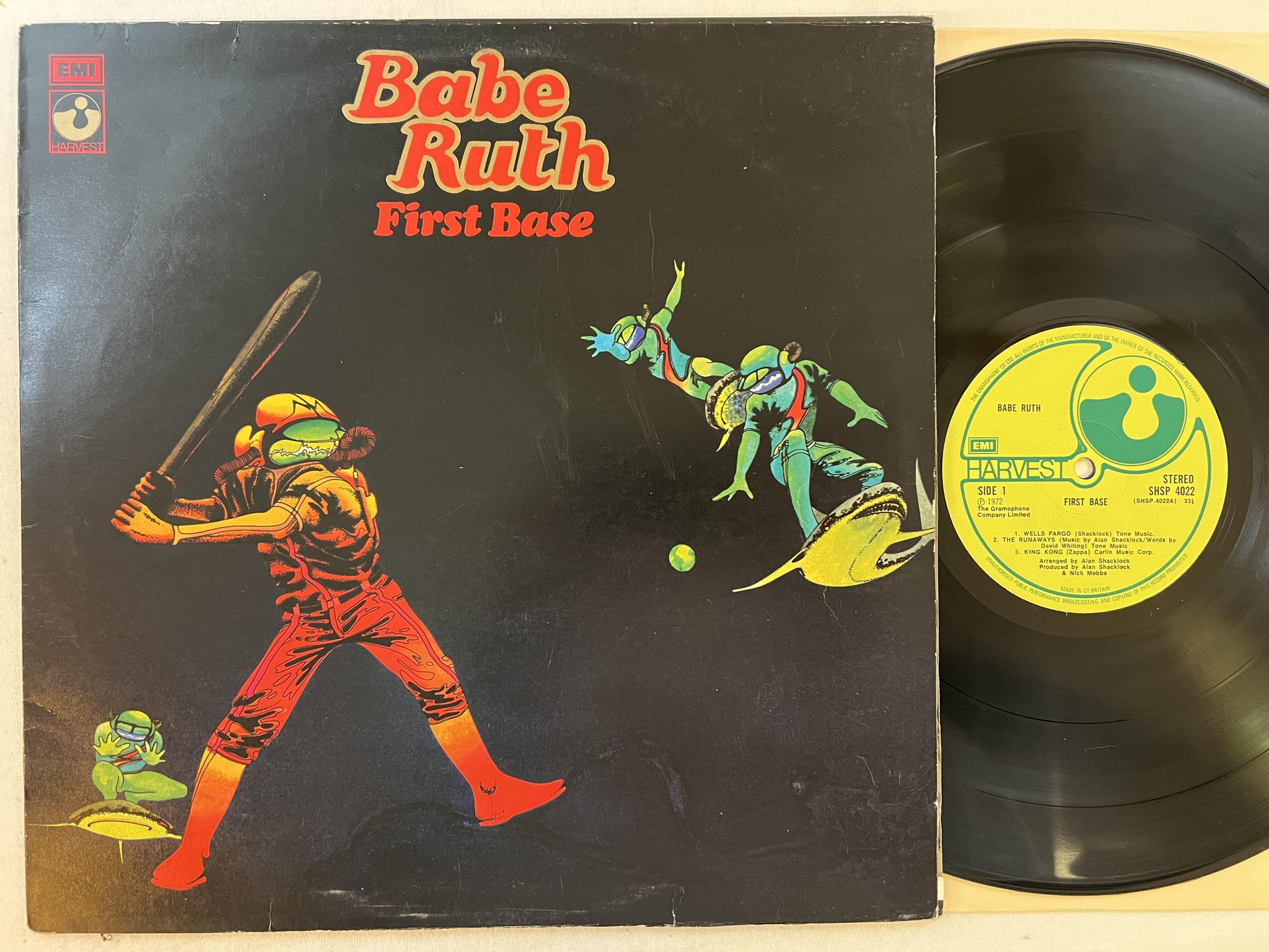 Omslagsbild för skivan BABE RUTH first base LP -72 UK HARVEST SHSP 4022 ** THE MEXICAN **