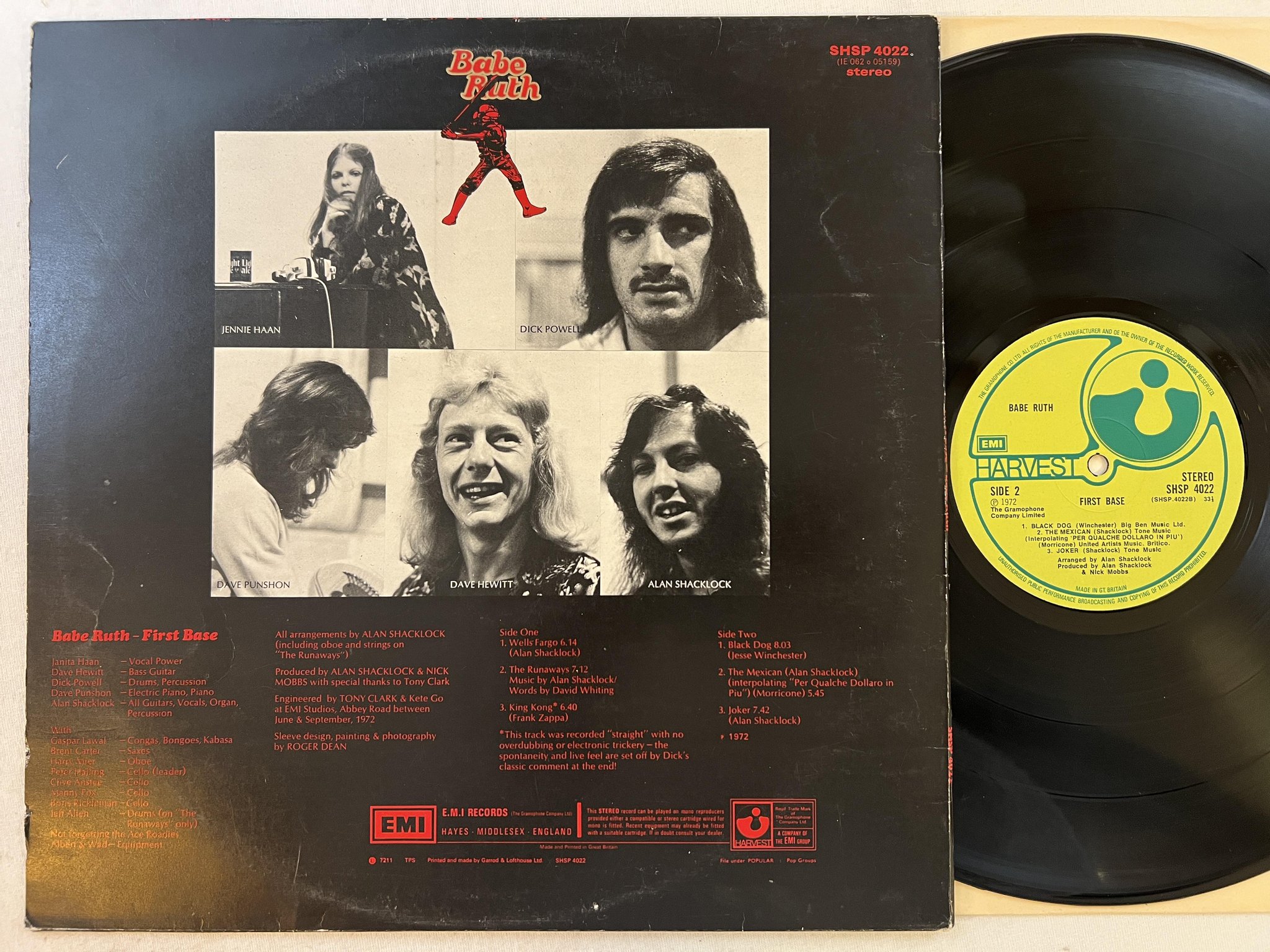 Omslagsbild för skivan BABE RUTH first base LP -72 UK HARVEST SHSP 4022 ** THE MEXICAN **