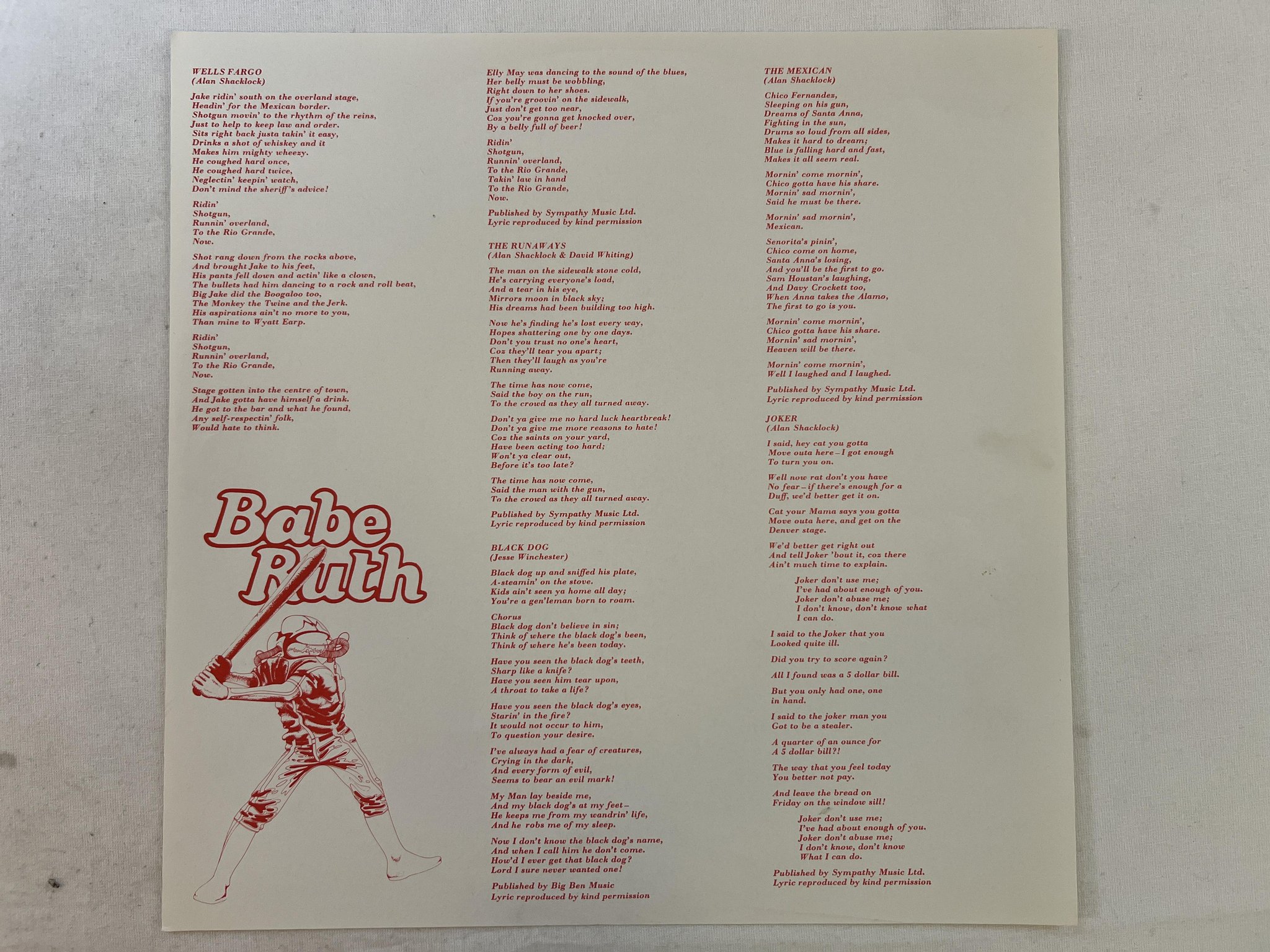 Omslagsbild för skivan BABE RUTH first base LP -72 UK HARVEST SHSP 4022 ** THE MEXICAN **