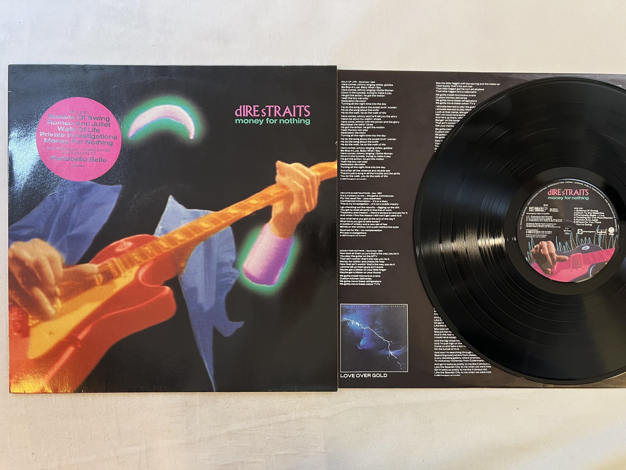 Omslagsbild för skivan DIRE STRAITS money for nothing LP -88 Hol VERTIGO 836419-1