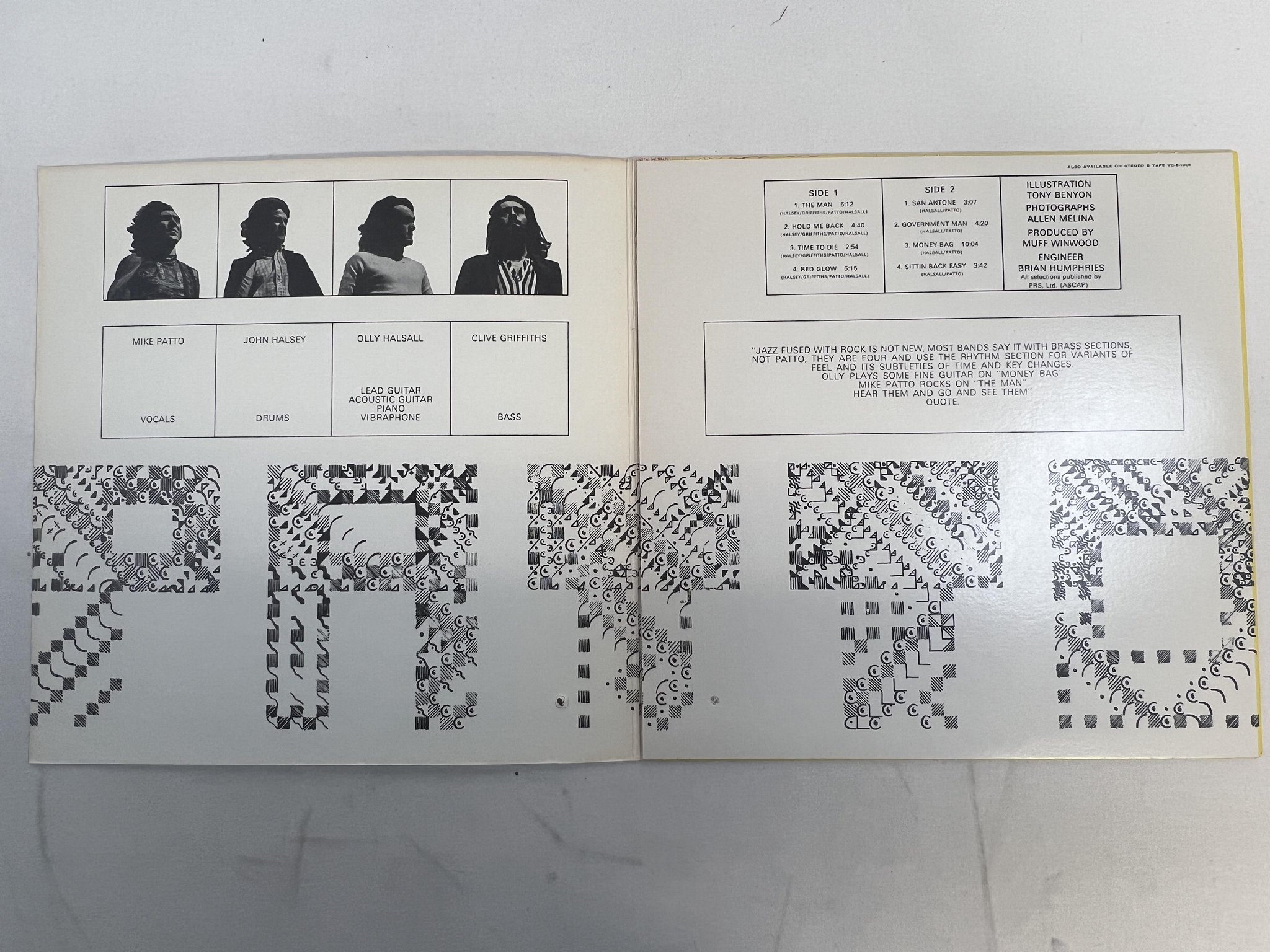 Omslagsbild för skivan PATTO s/t LP -71 US VERTIGO VEL-1001 *** GREAT HARD PROG ***