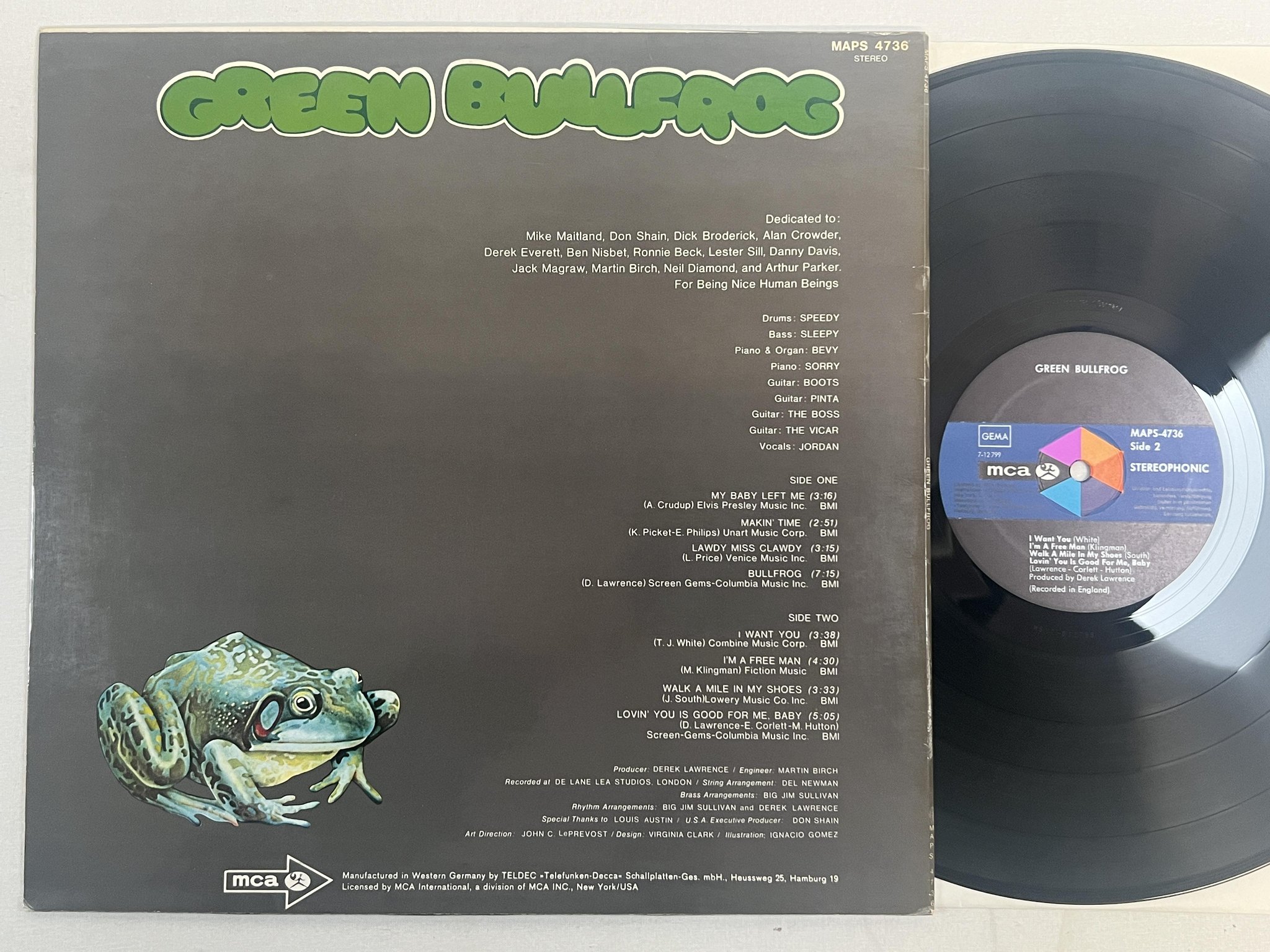 Omslagsbild för skivan GREEN BULLFROG s/t LP -71 Ger MCA MAPS 4736 *** RARE BLUES ROCK ***