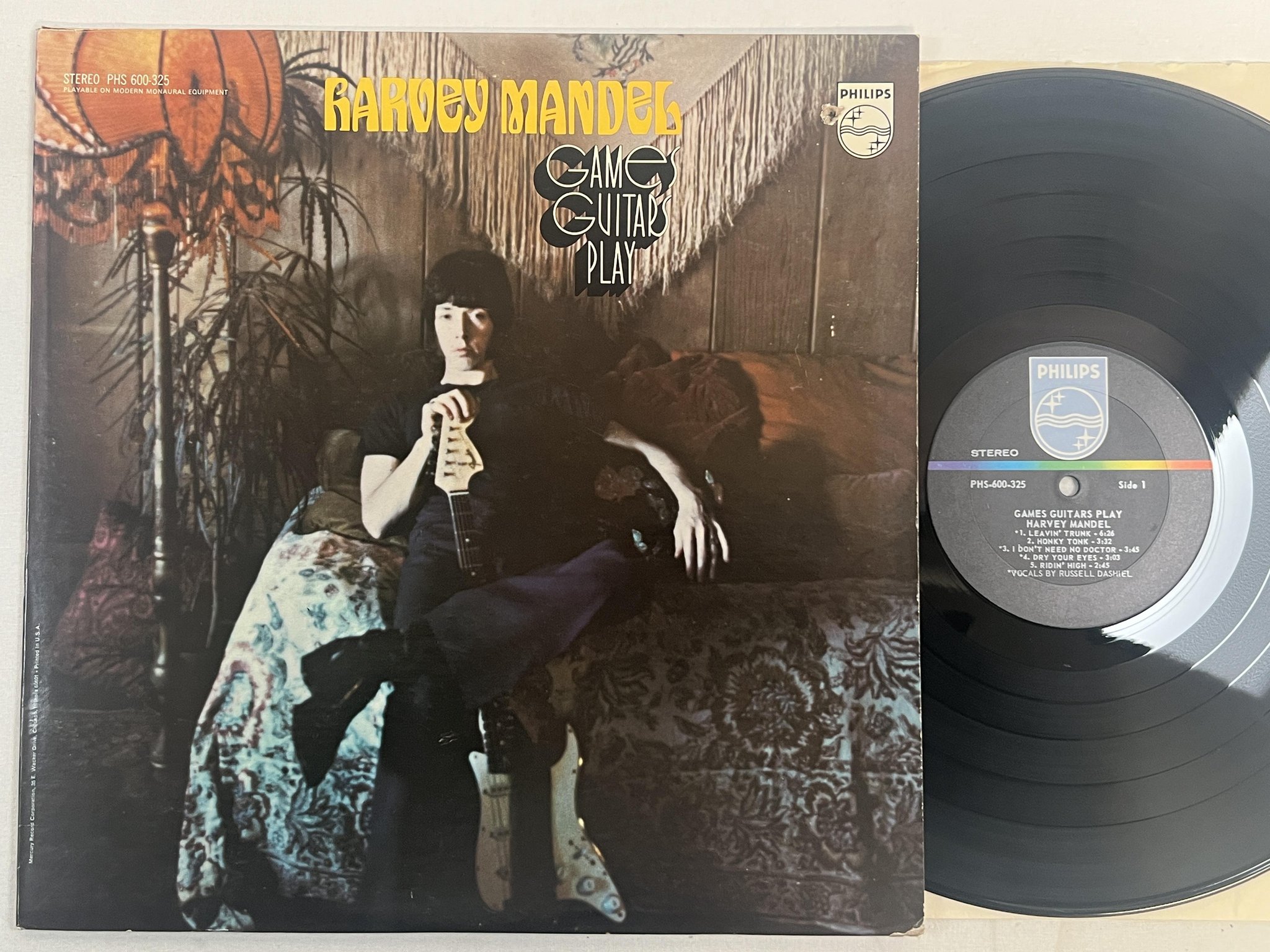 Omslagsbild för skivan HARVEY MANDEL games guitars play LP -69 US PHILIPS PHS 600-325