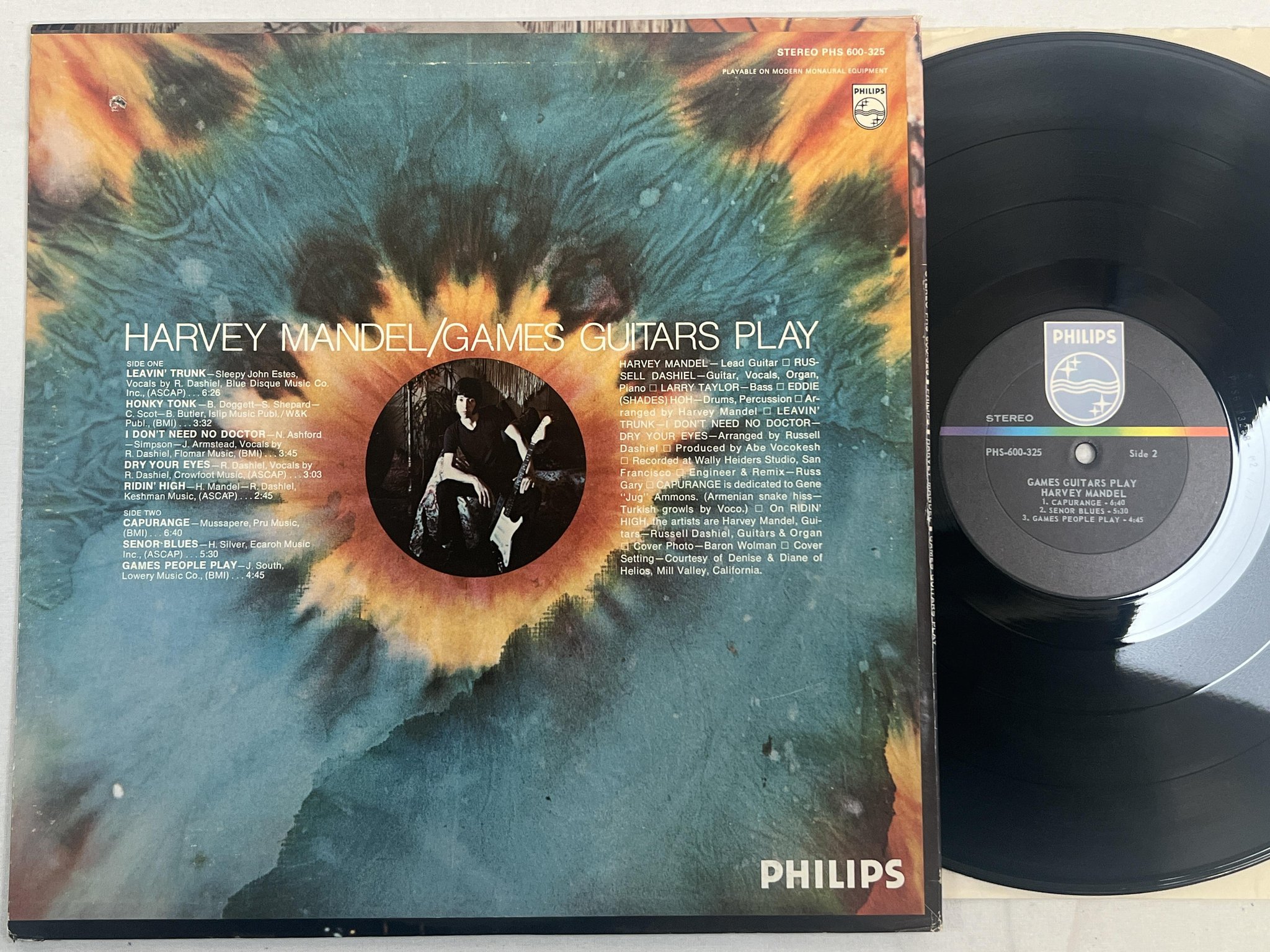 Omslagsbild för skivan HARVEY MANDEL games guitars play LP -69 US PHILIPS PHS 600-325