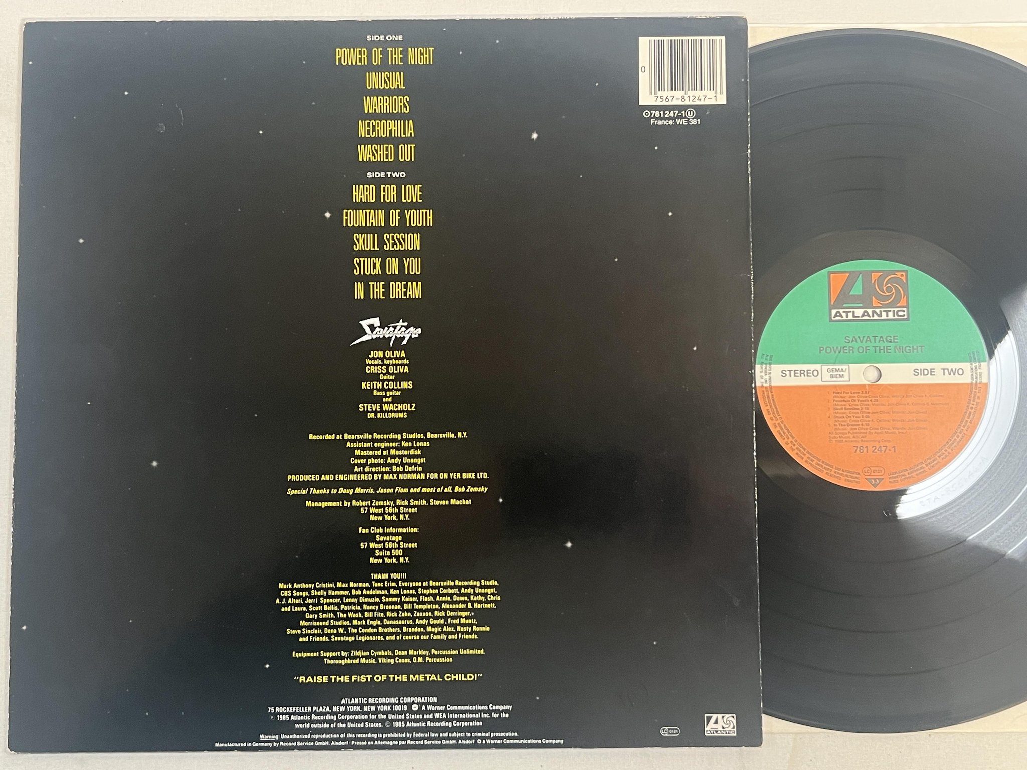 Omslagsbild för skivan SAVATAGE power of the night LP -85 Ger ATLANTIC 781 247-1