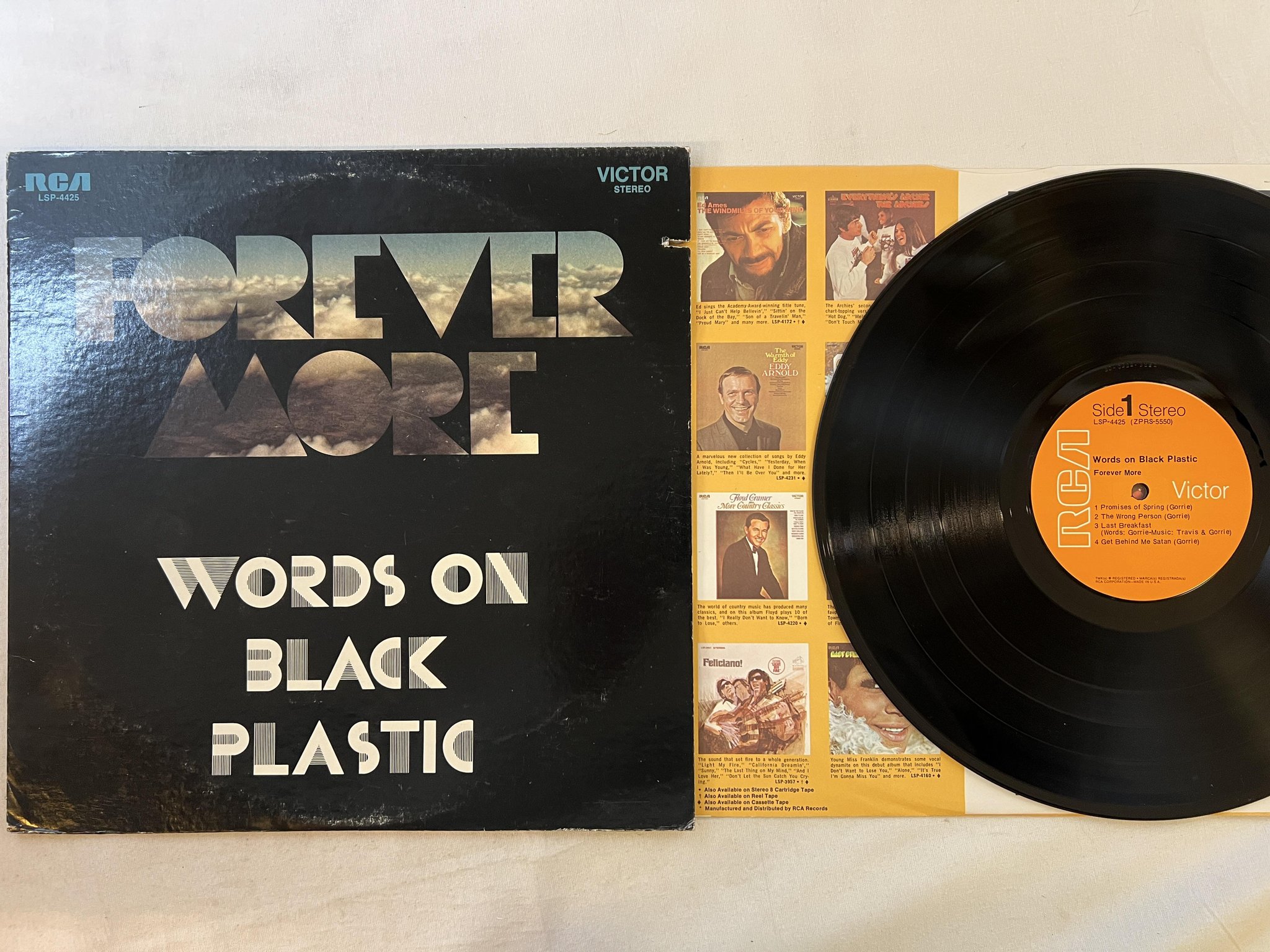 Omslagsbild för skivan FOREVER MORE words on black plastic LP -70 US RCA LSP-4425