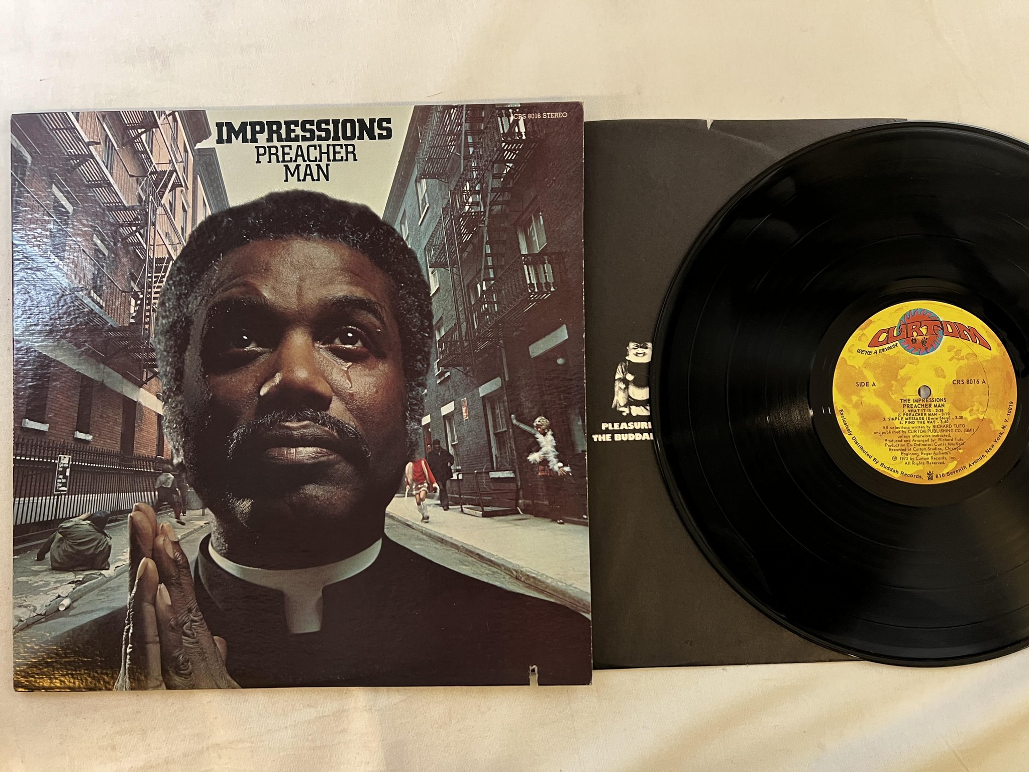 Omslagsbild för skivan IMPRESSIONS preacher man LP -73 US CURTOM CRS 8016
