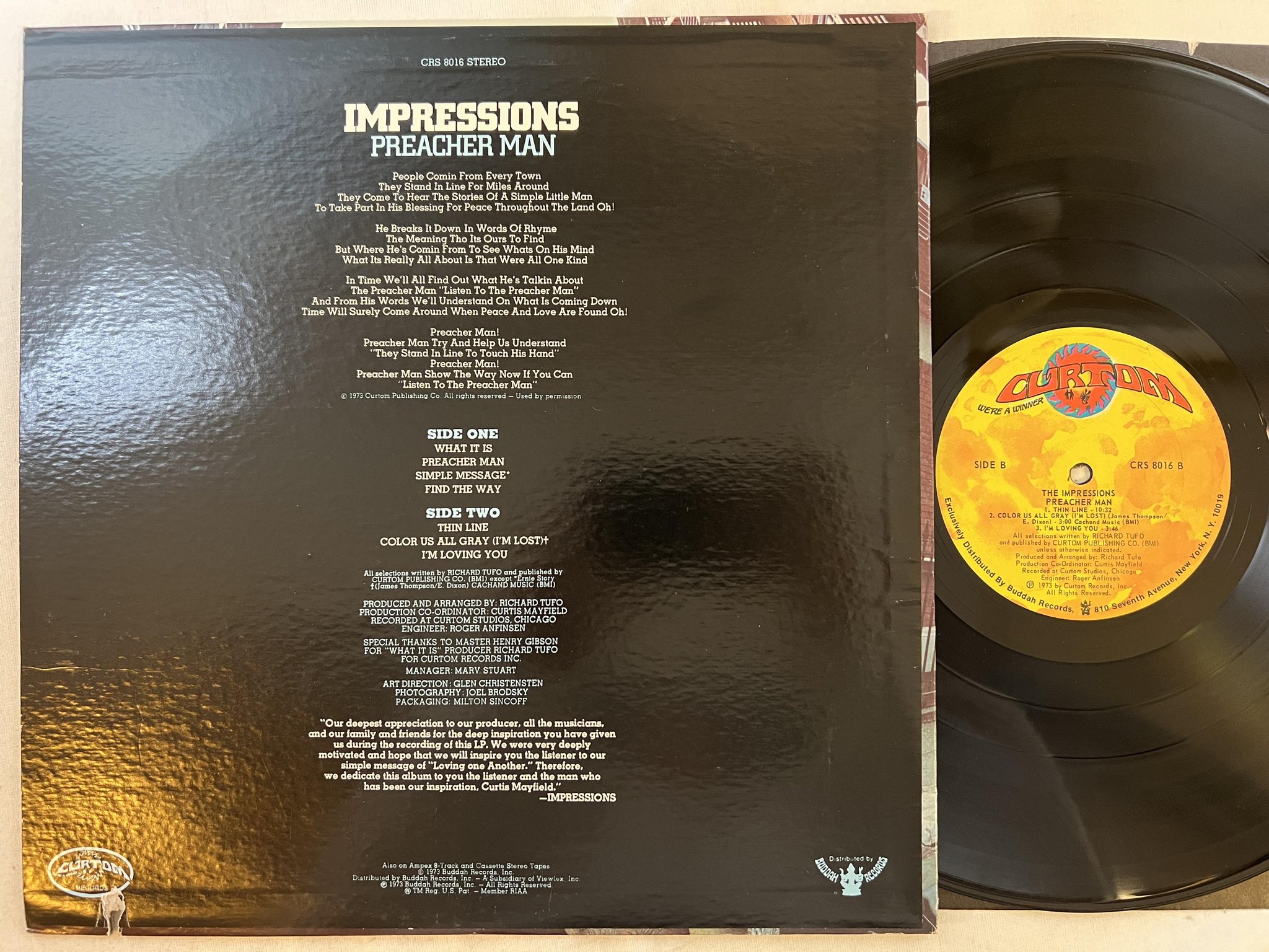 Omslagsbild för skivan IMPRESSIONS preacher man LP -73 US CURTOM CRS 8016