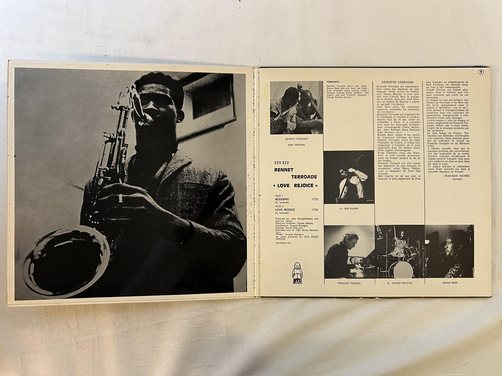 Omslagsbild för skivan KENNETH TERROADE love rejoice LP -69 Fra BYG 529.322 ** free jazz **