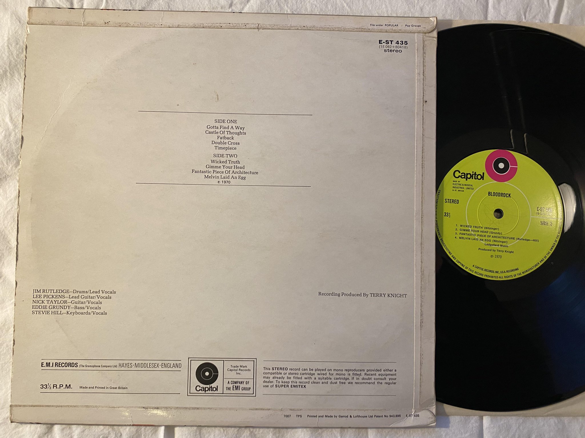 Omslagsbild för skivan BLOODROCK s/t LP -70 UK CAPITOL E-ST 435 *** hard rock ***