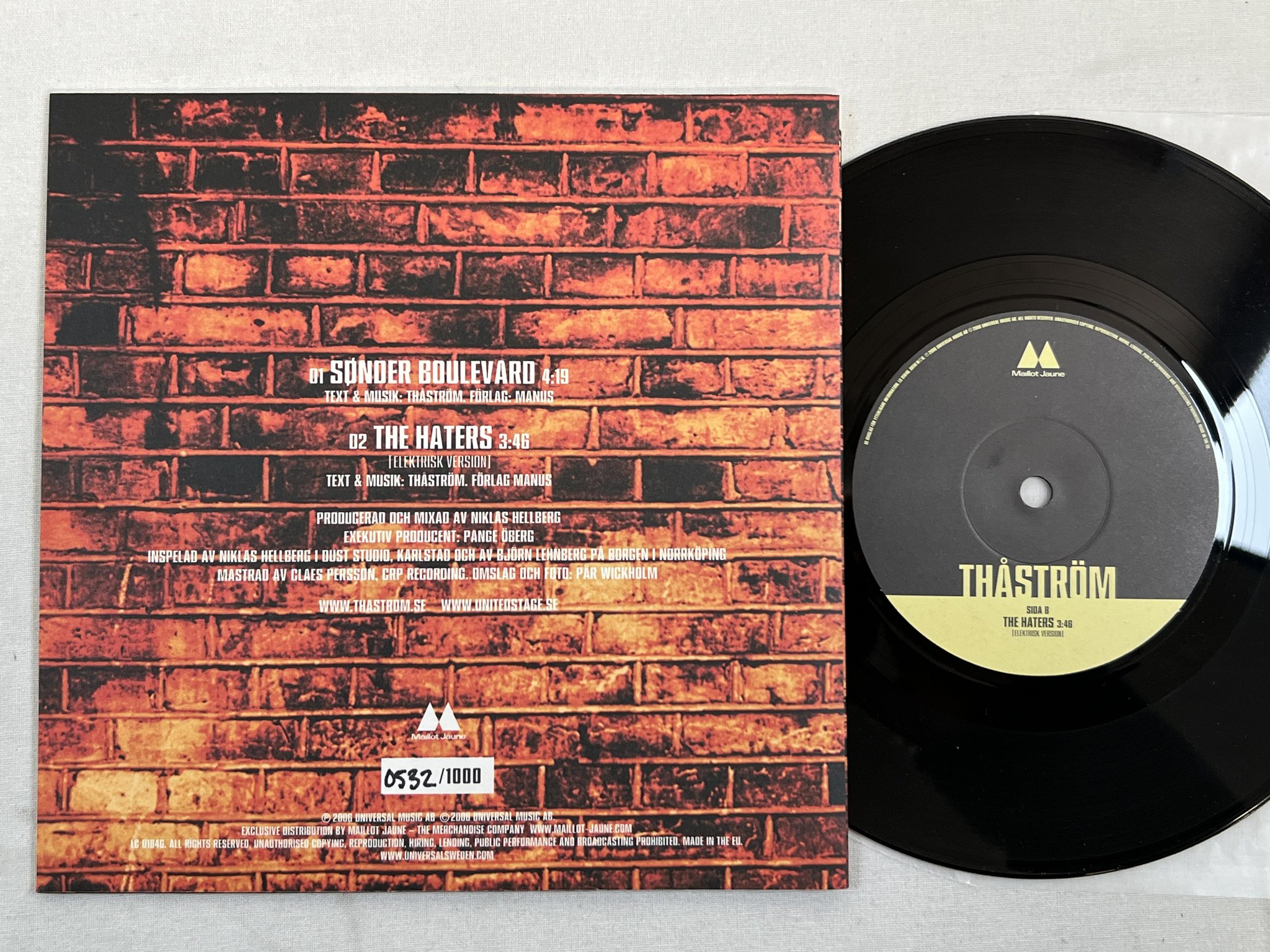 Omslagsbild för skivan THÅSTRÖM Sønder Boulevard 7"single 2006 MALLOT JAUNE #0532/1000