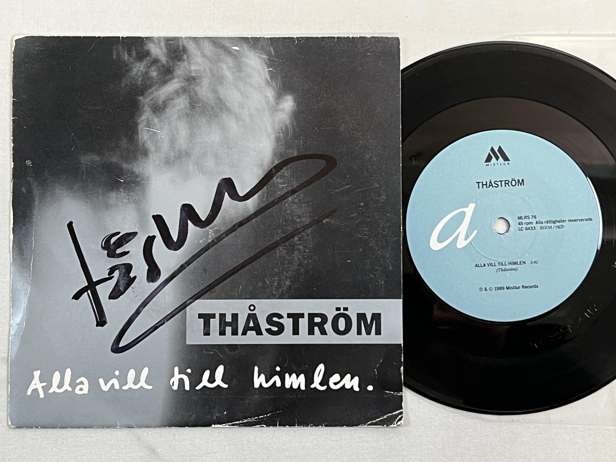 Omslagsbild för skivan THÅSTRÖM Alla Vill Till Himlen 7"single -89 Swe MISTLUR MLRS 76 * SIGNERAT EX *