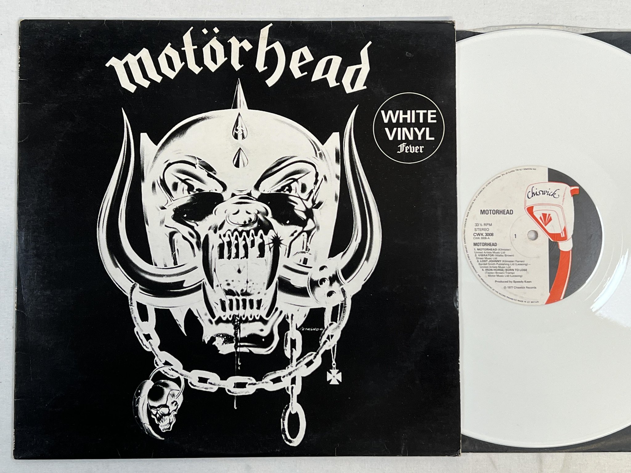 Omslagsbild för skivan MOTORHEAD s/t LP -78 UK CHISWICK CWK 3008 *** RARE WHITE VINYL ISSUE ***