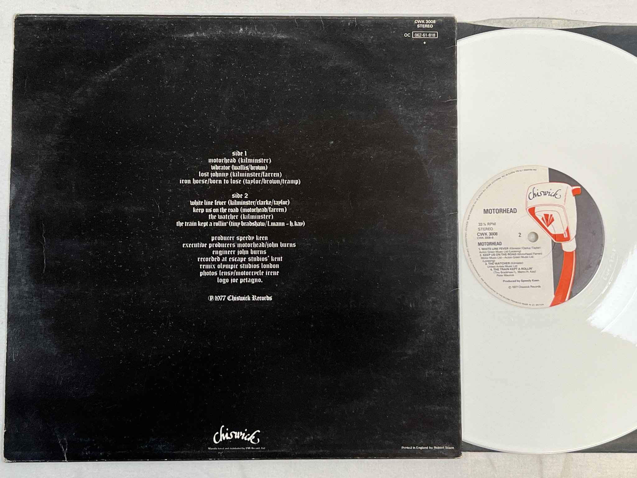 Omslagsbild för skivan MOTORHEAD s/t LP -78 UK CHISWICK CWK 3008 *** RARE WHITE VINYL ISSUE ***