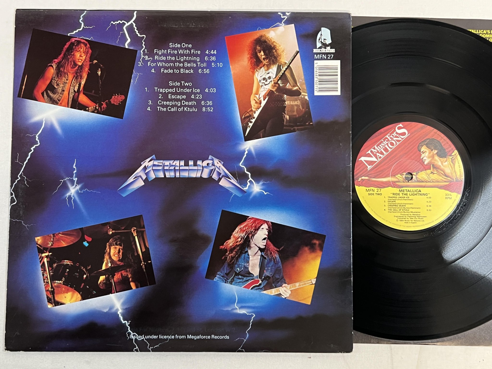 Omslagsbild för skivan METALLICA Ride The Lightning LP -84 MUSIC FOR NATIONS MFN 27