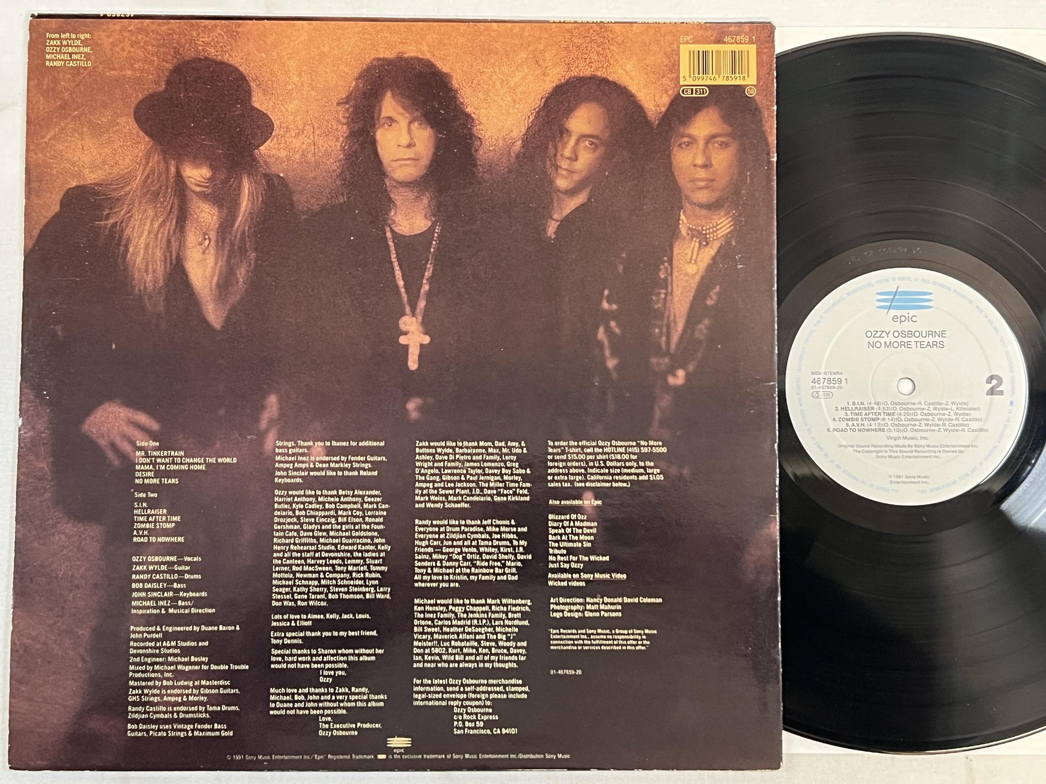 Omslagsbild för skivan OZZY OSBOURNE no more tears LP -91 Hol EPIC 4678591