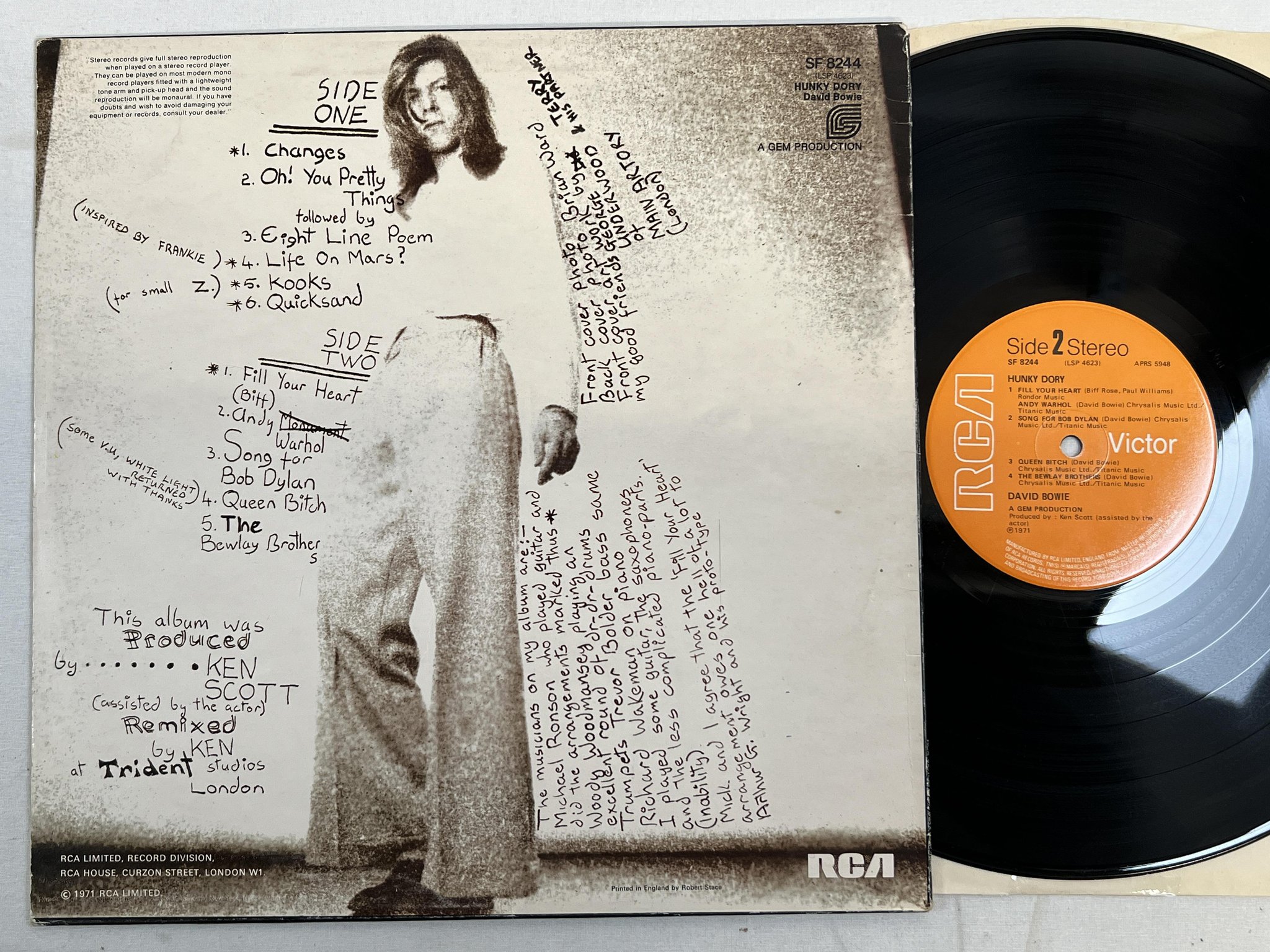Omslagsbild för skivan DAVID BOWIE hunky dory LP -71 UK RCA SF 8244