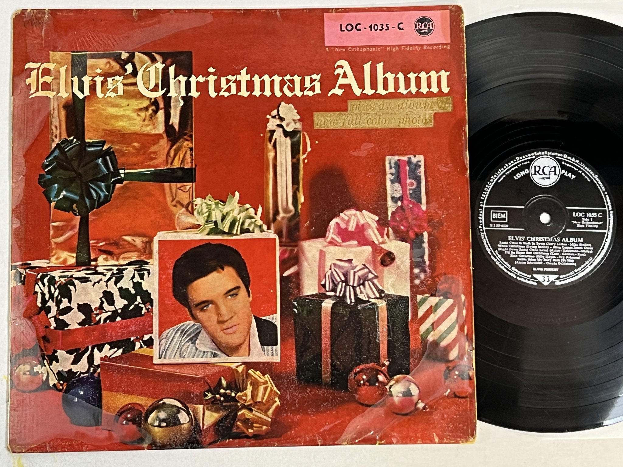 Omslagsbild för skivan ELVIS PRESLEY ELVIS' CHRISTMAS ALBUM LP -60 GER RCA LOC 1035 C ** WOW **