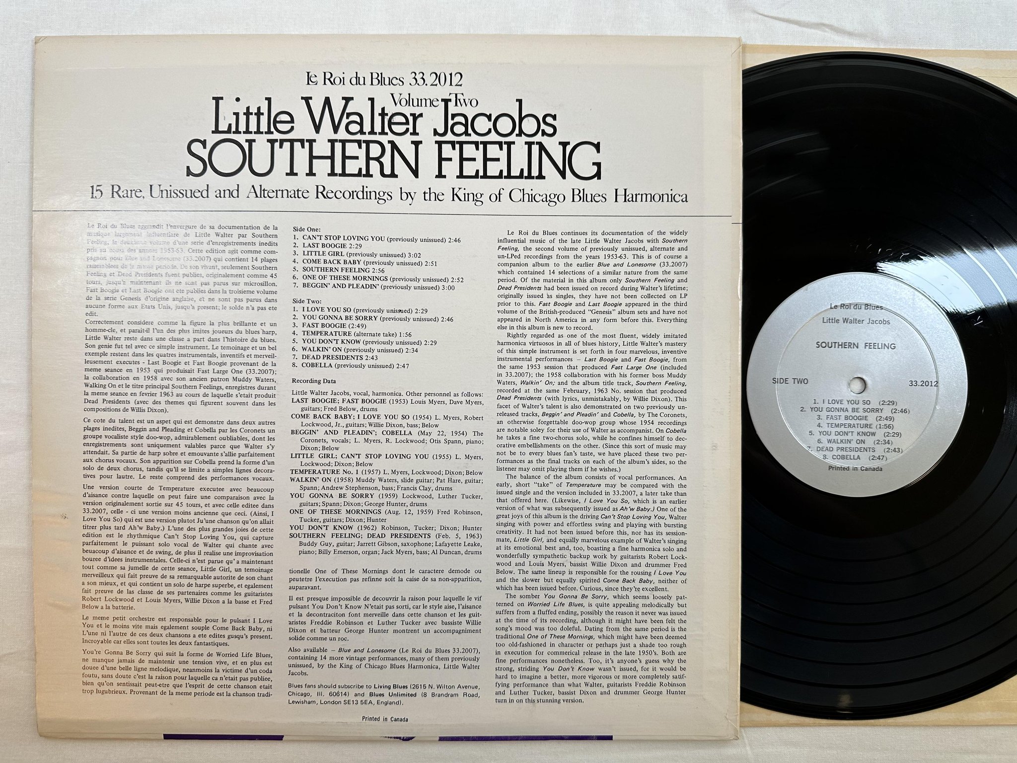Omslagsbild för skivan LITTLE WALTER JACOBS southern feeling LP -78 LE ROI DU BLUES 33.2012