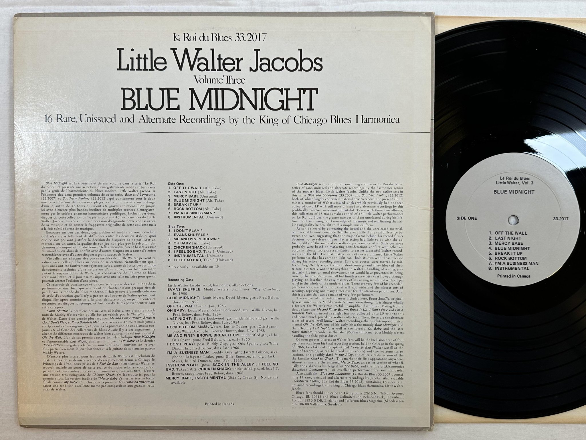 Omslagsbild för skivan LITTLE WALTER JACOBS Blue Midnight - Volume 3 LP -78 LE ROI DU BLUES 33.2017