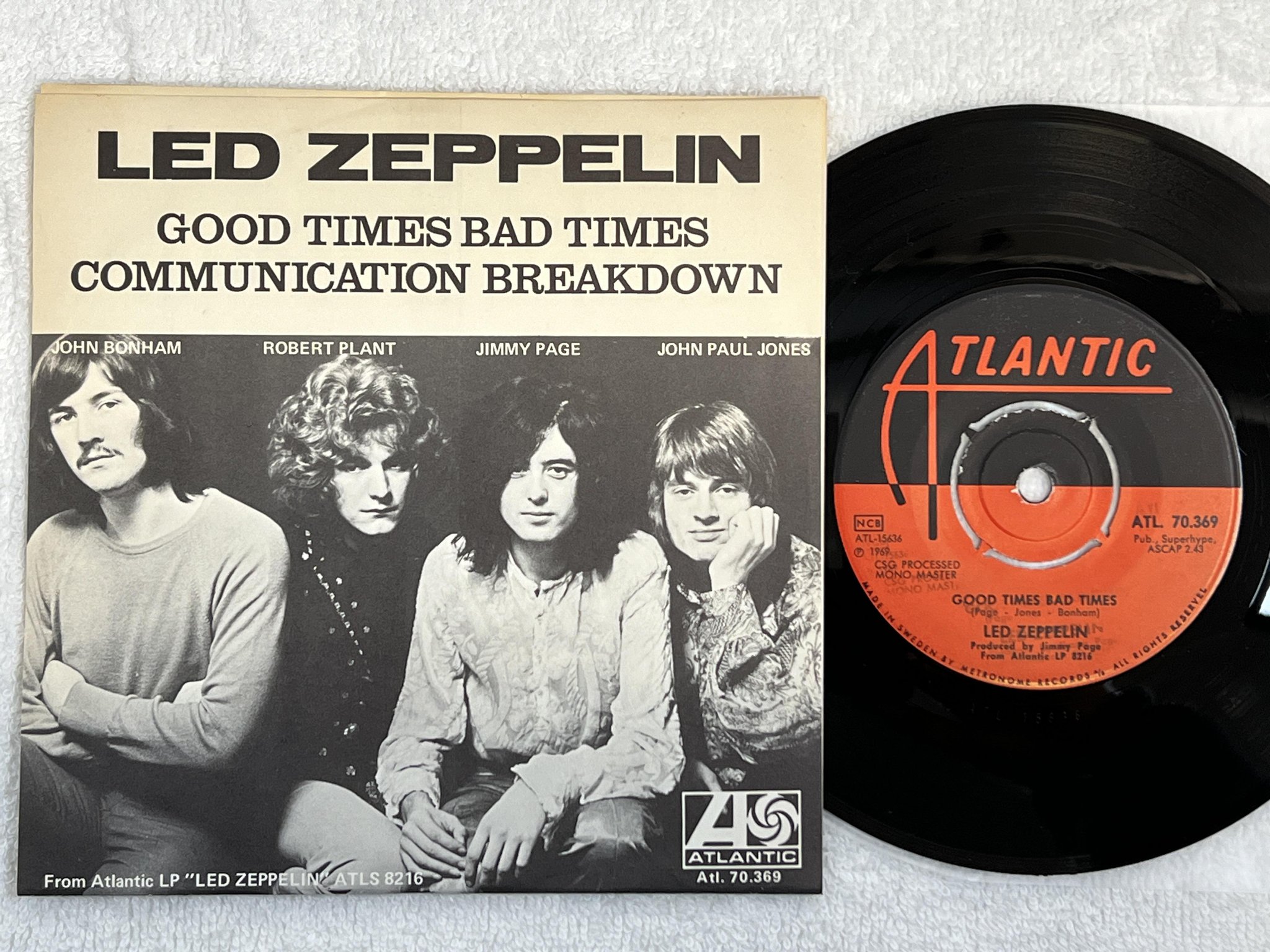 Omslagsbild för skivan LED ZEPPELIN good times bad times 7" -69 Swe ATLANTIC ATL 70369