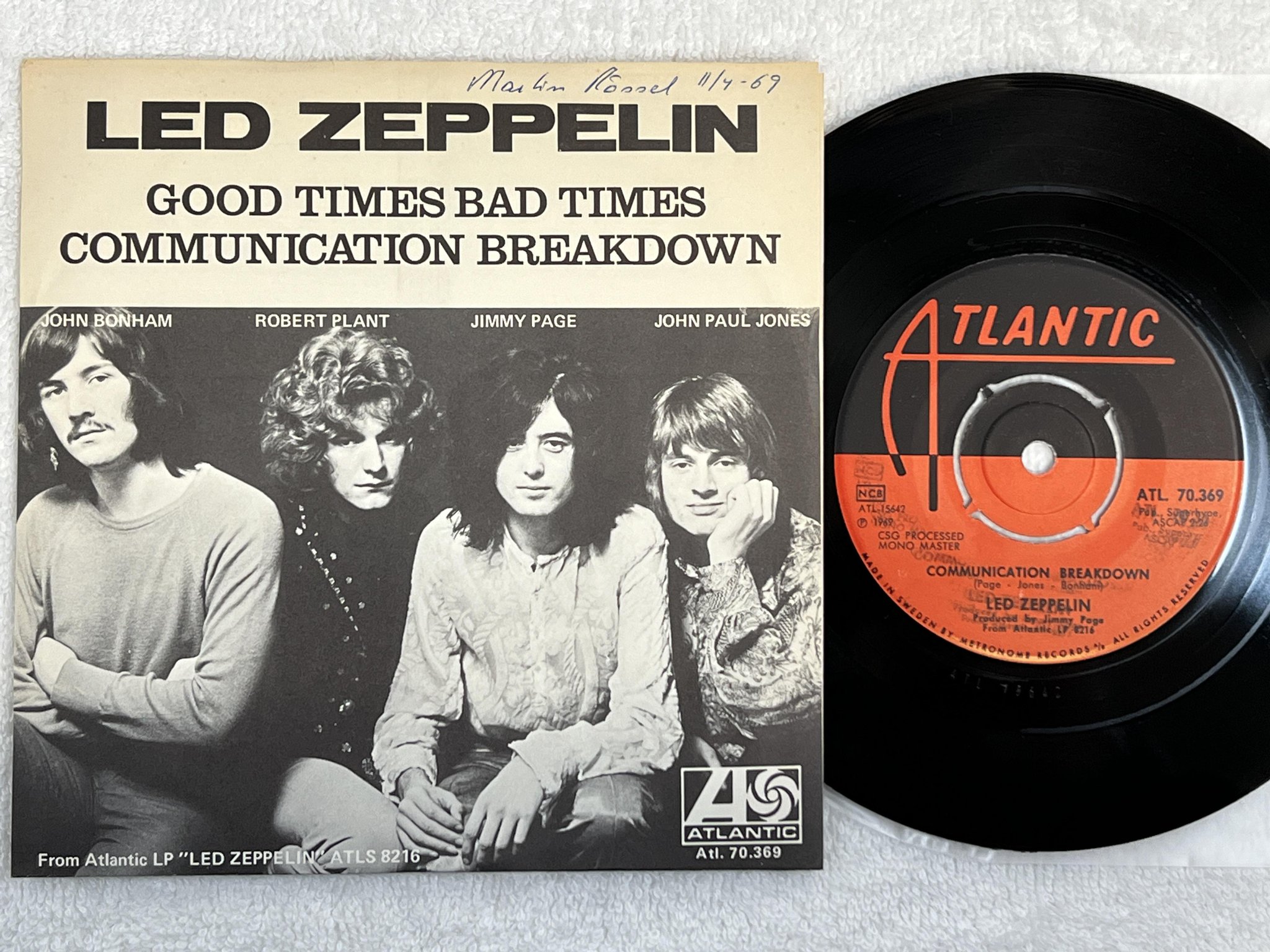Omslagsbild för skivan LED ZEPPELIN good times bad times 7" -69 Swe ATLANTIC ATL 70369