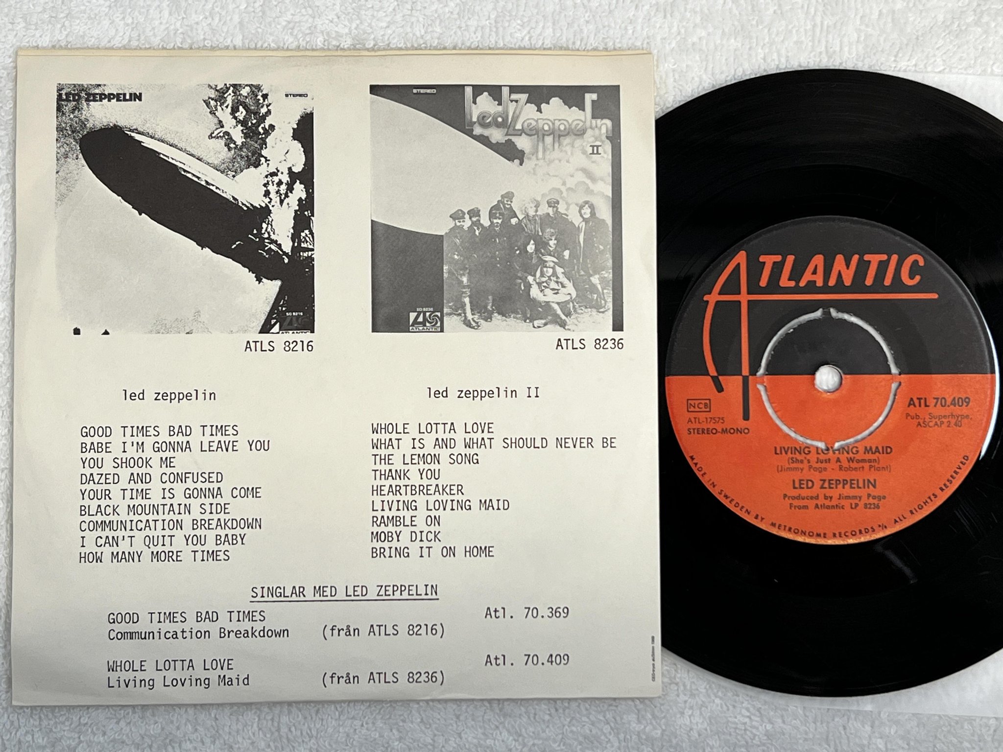 Omslagsbild för skivan LED ZEPPELIN whole lotta love 7" Swe -69 ATLANTIC ATL 70409