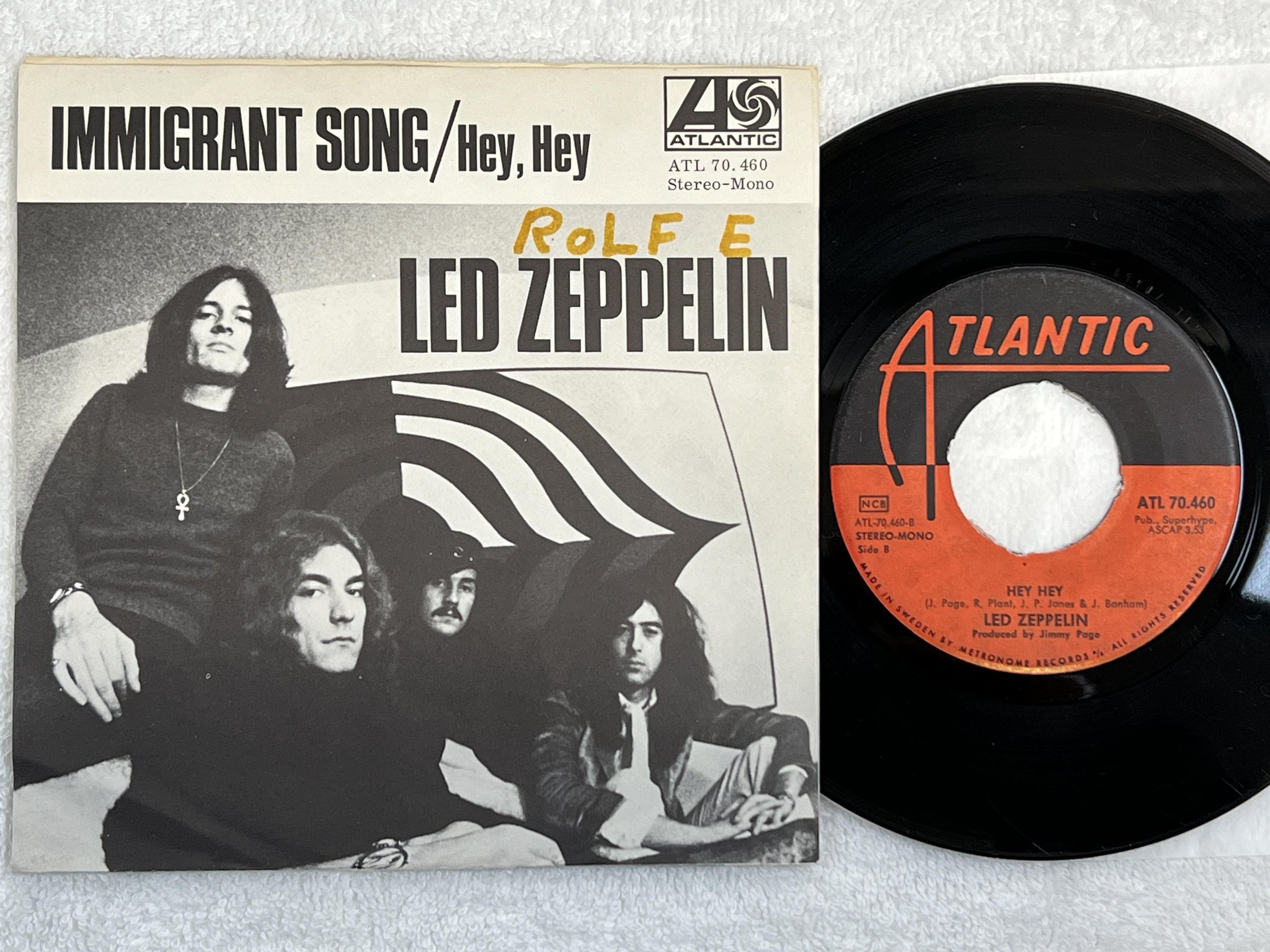 Omslagsbild för skivan LED ZEPPELIN immigrant song 7" Swe -70 ATLANTIC ATL 40460 ** rare **