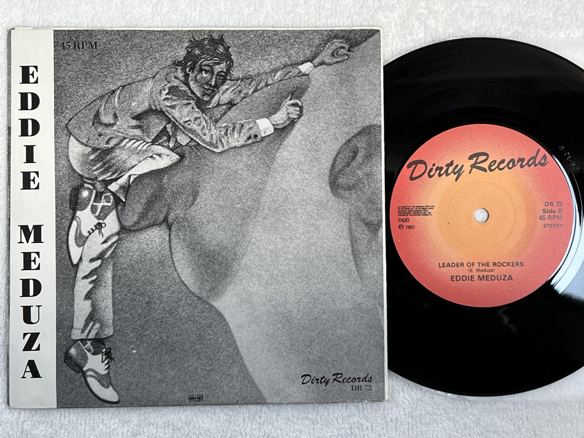 Omslagsbild för skivan EDDIE MEDUZA jag vill ha en brud med stora bröst 7" -83 Swe DIRTY DR-72