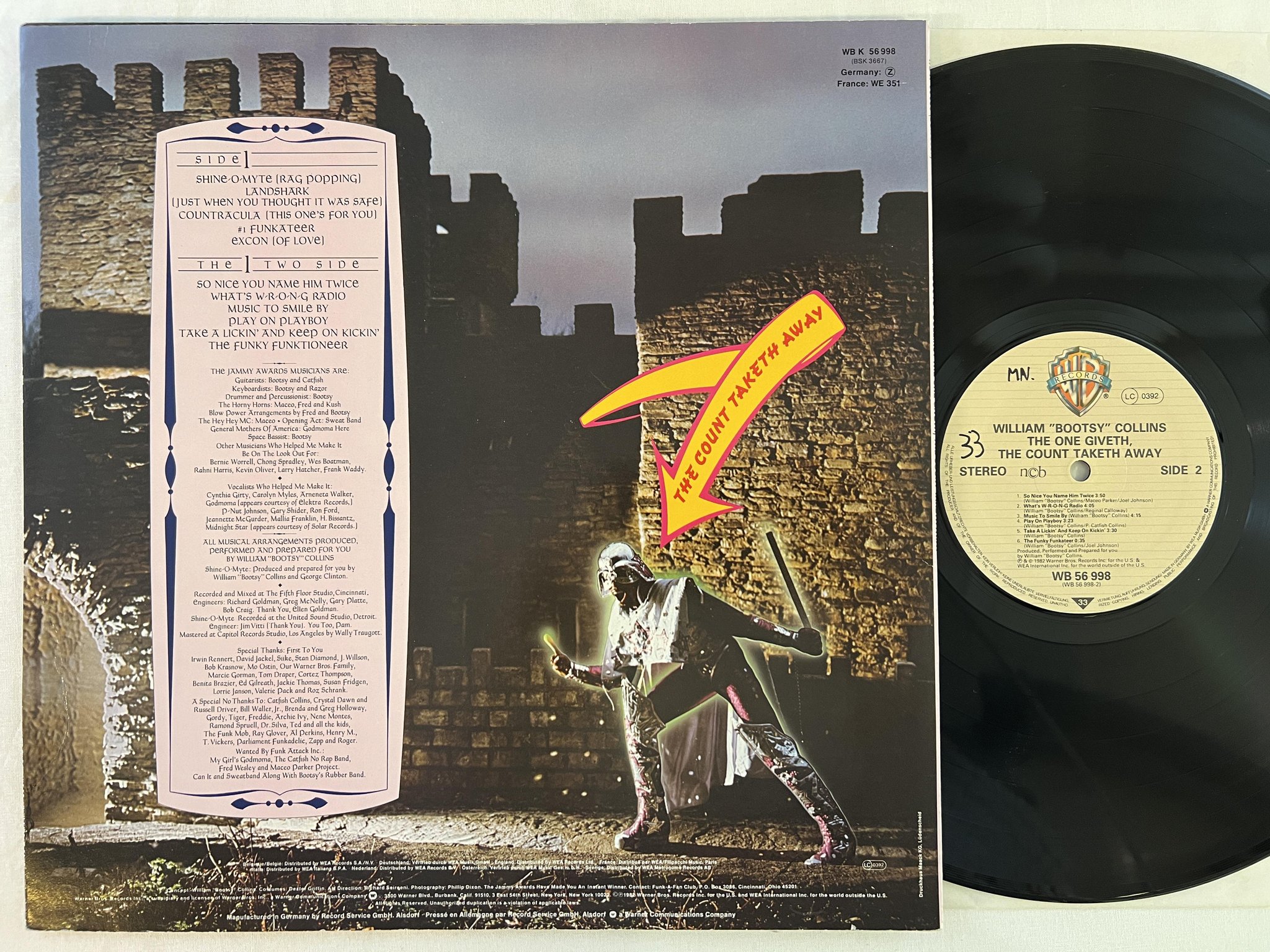 Omslagsbild för skivan WILLIAM BOOTSY COLLINS the one giveth LP -82 ncb WARNER WB 56 998 ** funk **