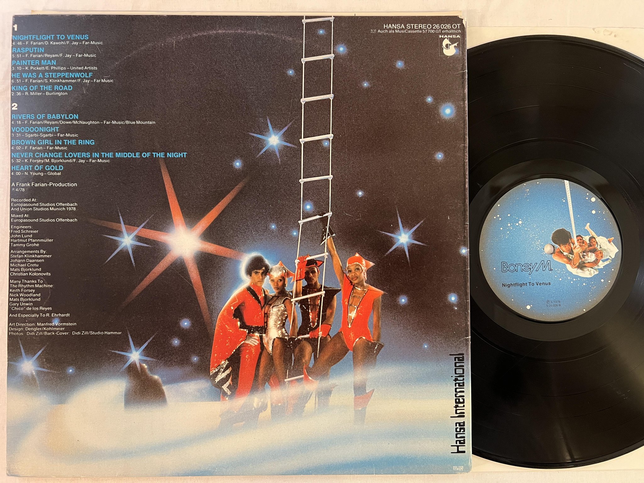 Omslagsbild för skivan BONNY M nightflight to venus LP -78 Ger HANSA 34009 w/ insert