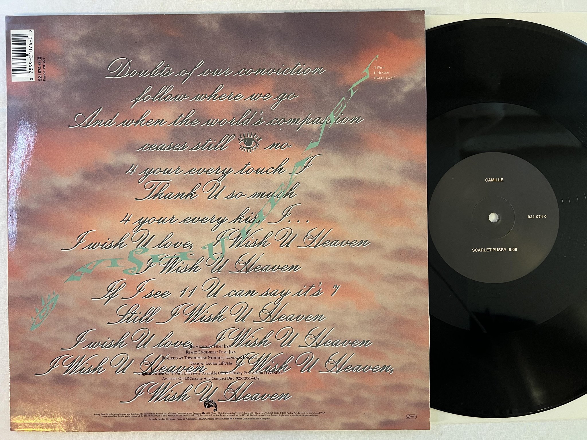 Omslagsbild för skivan PRINCE I wish u heaven 12"single -88 PAISLEY PARK 921 074-0