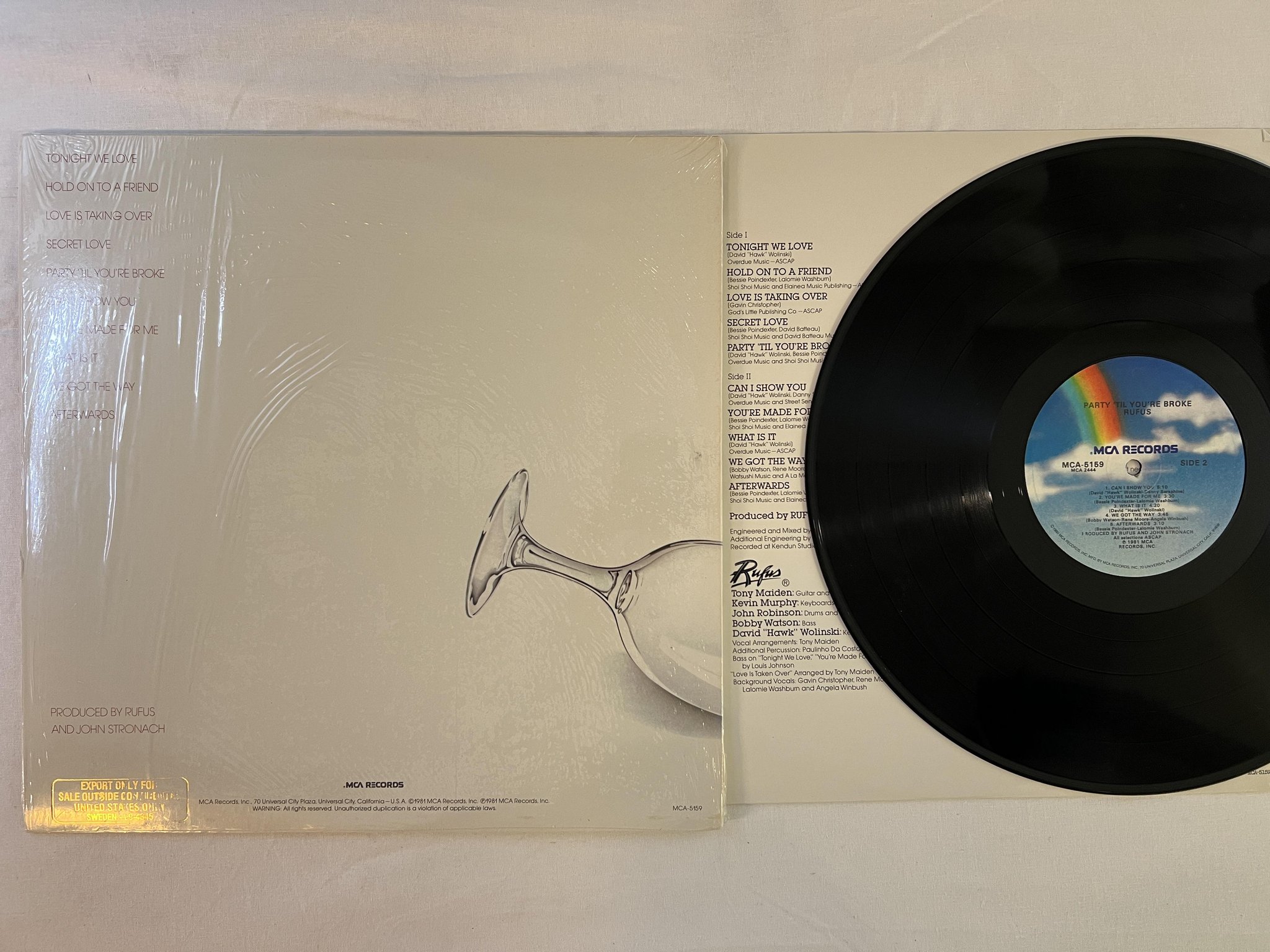 Omslagsbild för skivan RUFUS party 'til your broke LP -81 US MCA 5159