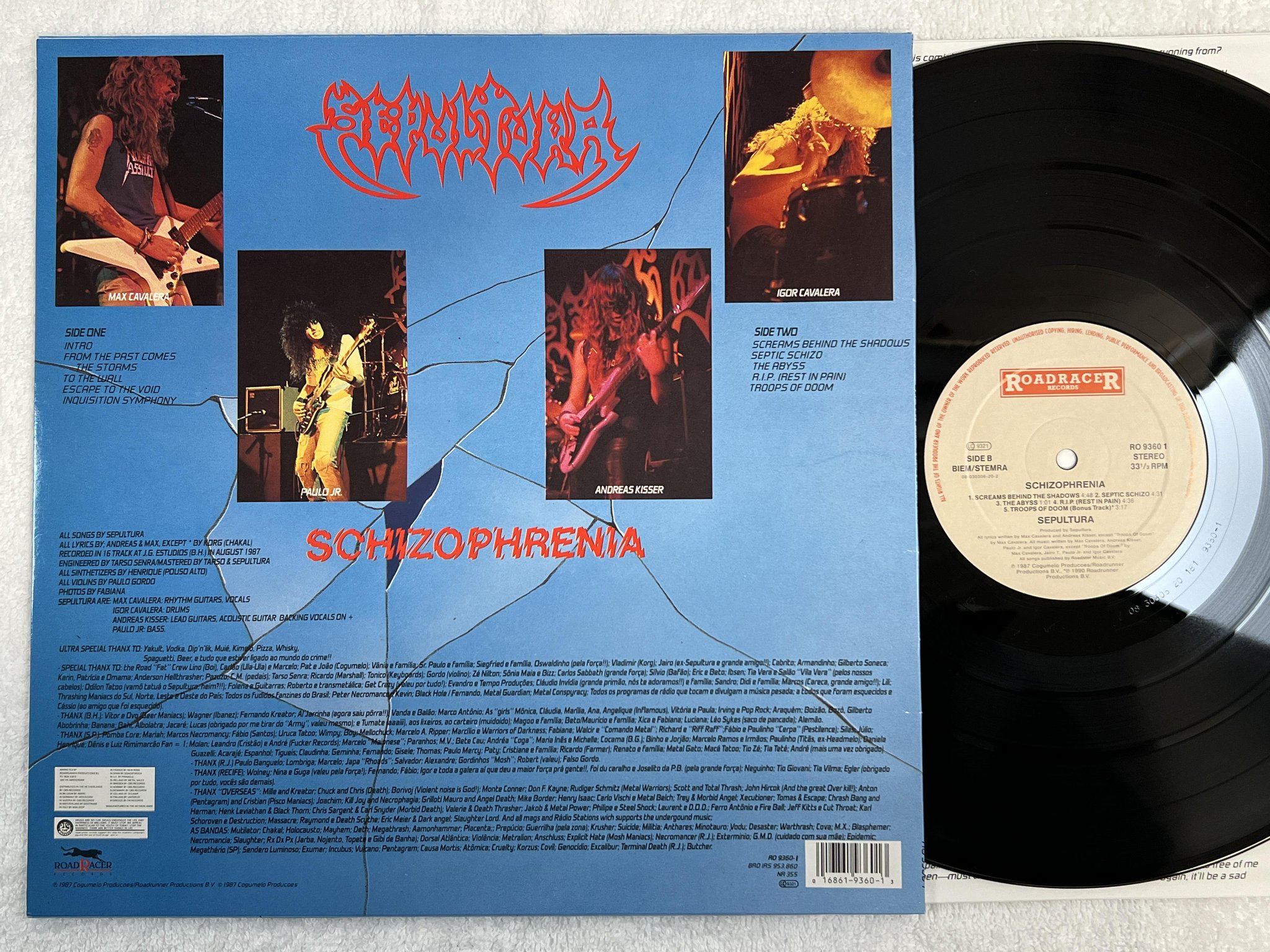 Omslagsbild för skivan SEPULTURA schizophrenia LP -87 Hol ROADRACER RO 93601 *** TRASH *** rare !!