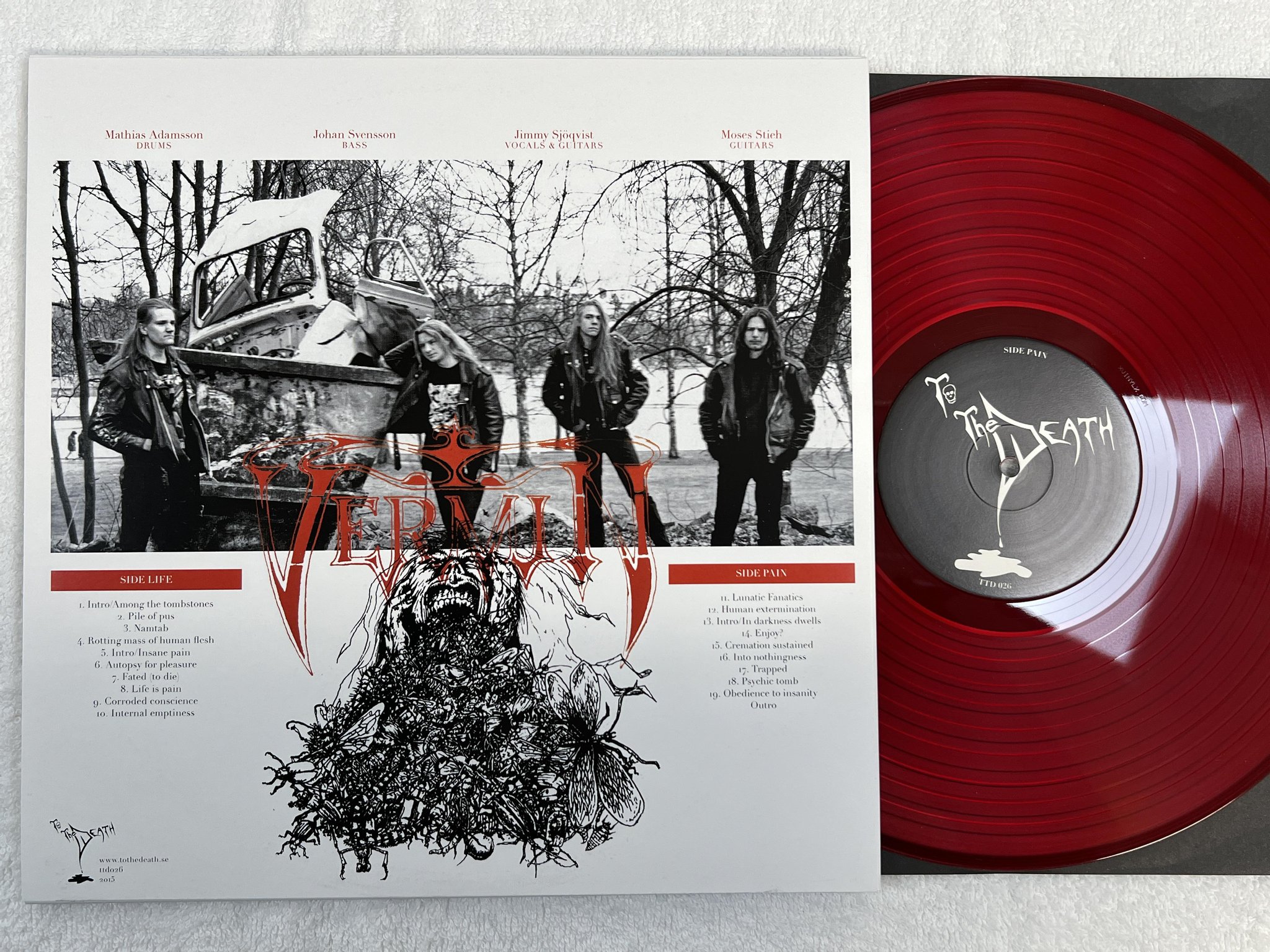 Omslagsbild för skivan VERMIN Life Is Pain LP 2015 TO THE DEATH TTD 026 *** swedish death metal ***