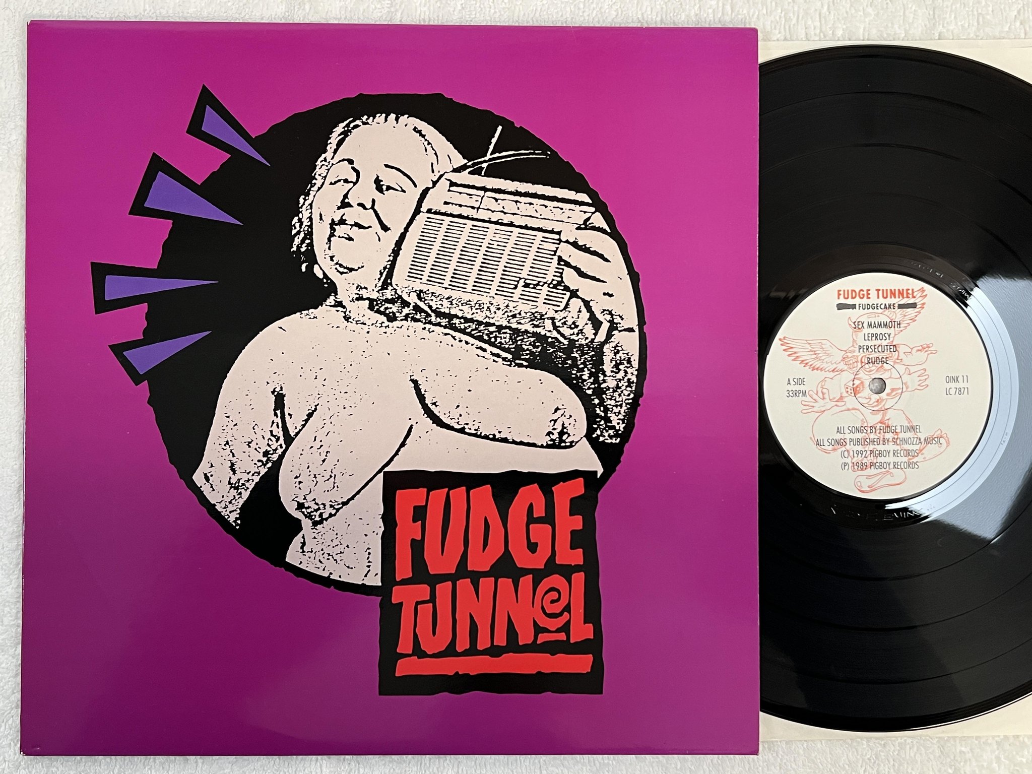 Omslagsbild för skivan FUDGE TUNNEL fudgecake LP -92 UK PIGBOY OINK 11 ** NOISE **