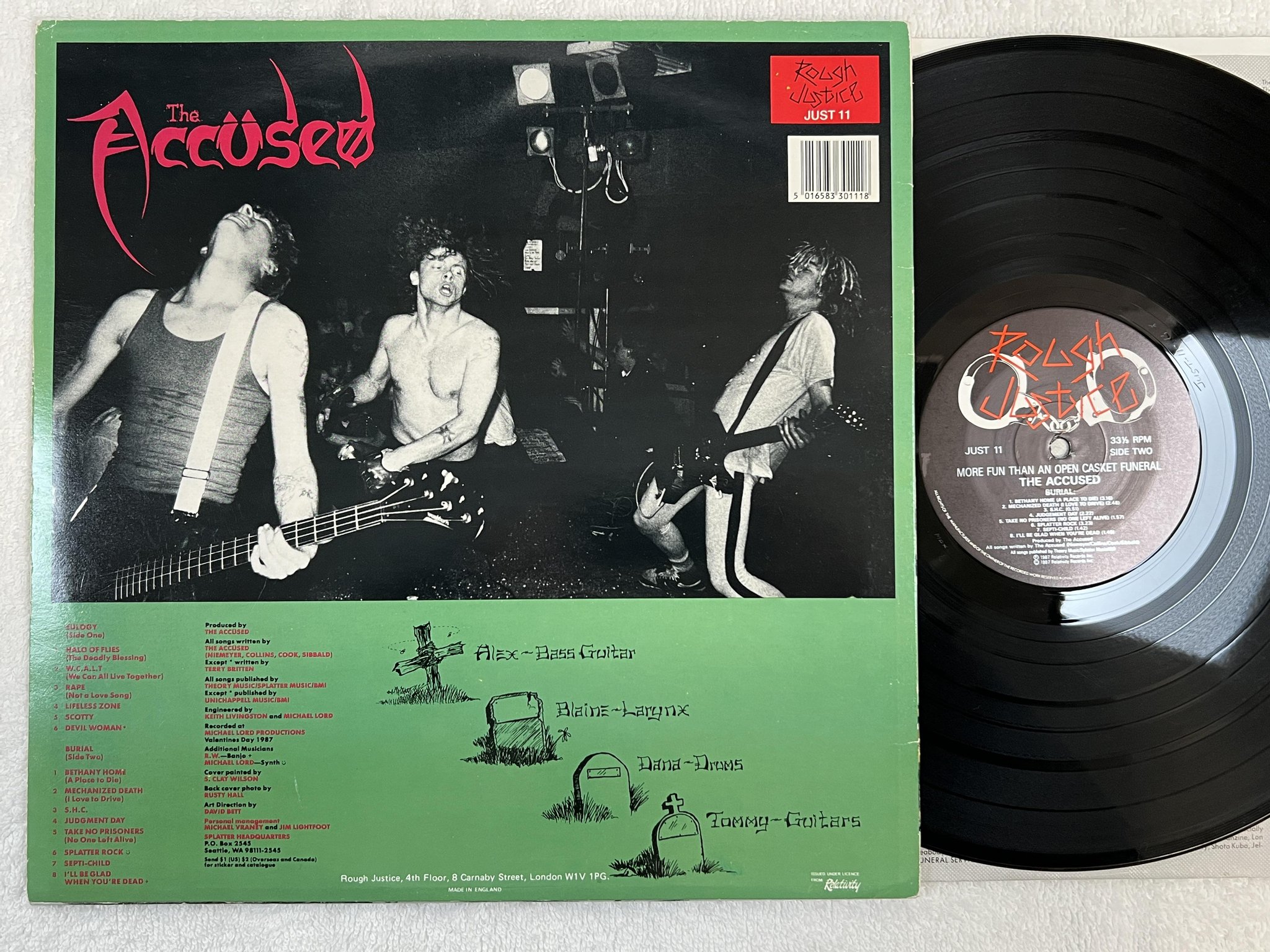 Omslagsbild för skivan THE ACCUSED More Fun Than An Open Casket Funeral LP -88 ROUGH JUSTICE JUST 11