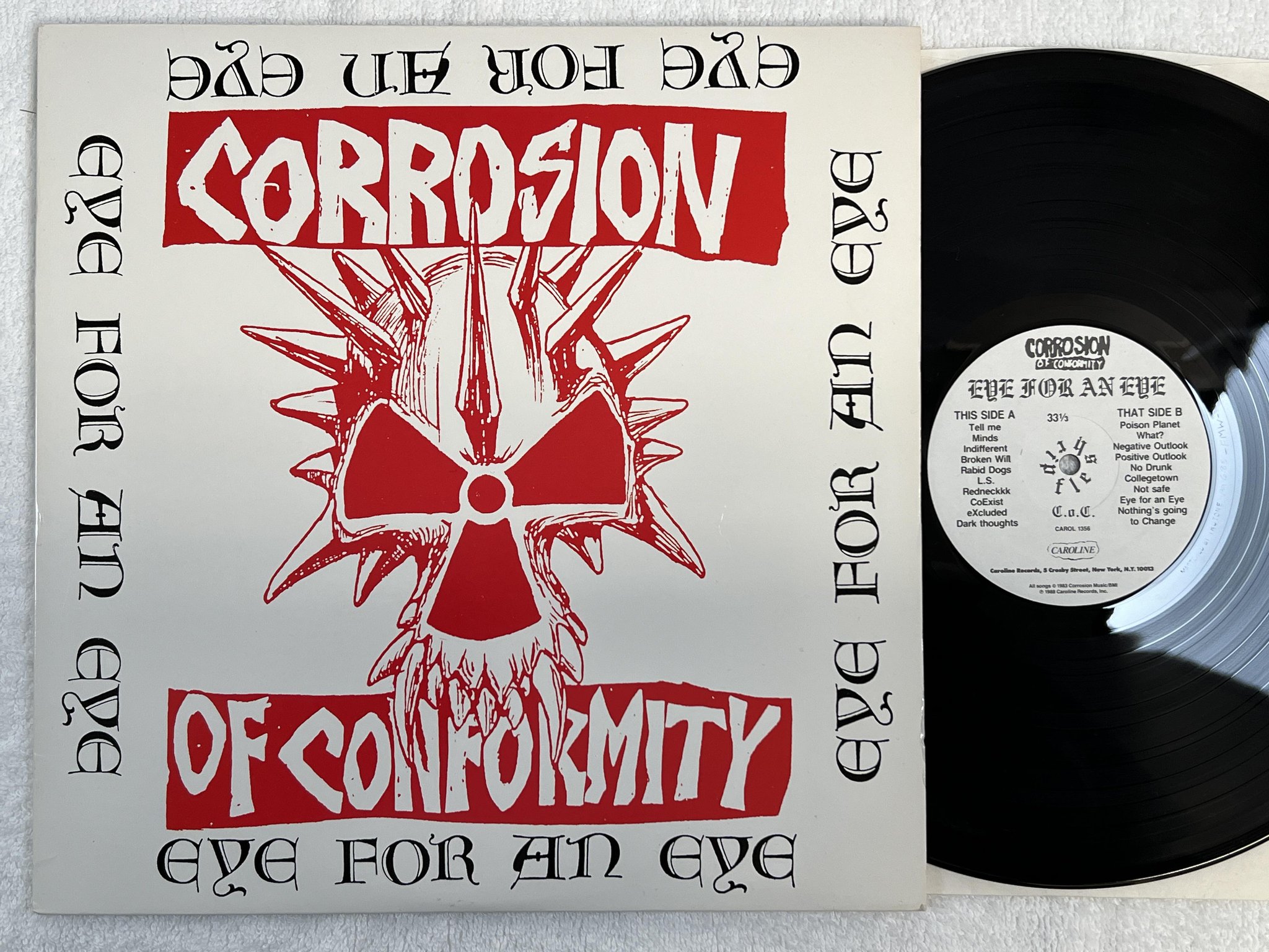 Omslagsbild för skivan CORROSION OF CONFORMITY Eye For An Eye LP -88 US caroline CAROL 1356