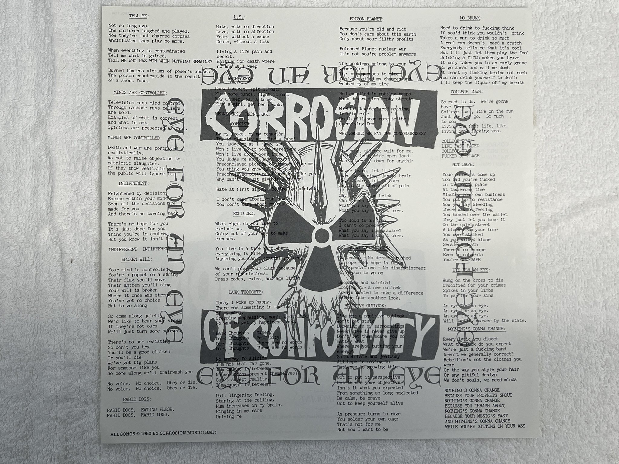 Omslagsbild för skivan CORROSION OF CONFORMITY Eye For An Eye LP -88 US caroline CAROL 1356