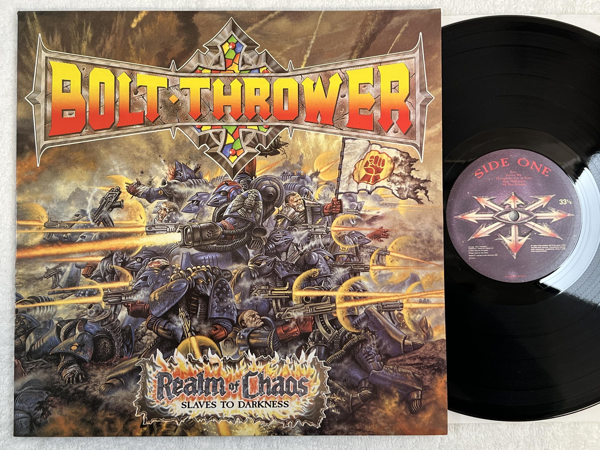 Omslagsbild för skivan BOLT THROWER realm of chaos LP -89 UK EARACHE MOSH 13 ** RARE DEATH METAL **