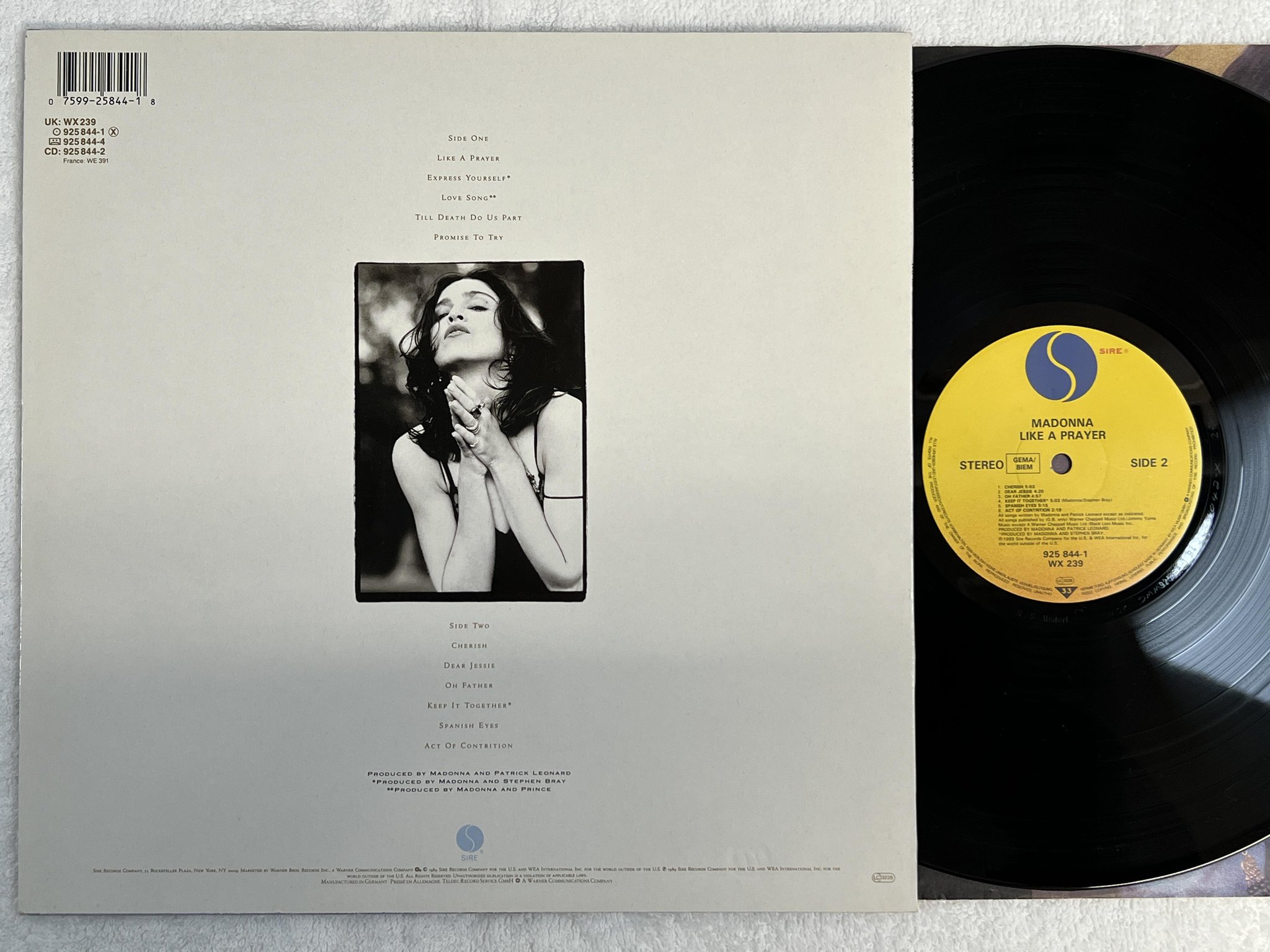 Omslagsbild för skivan MADONNA like a prayer LP -89 Ger SIRE 925 844-1