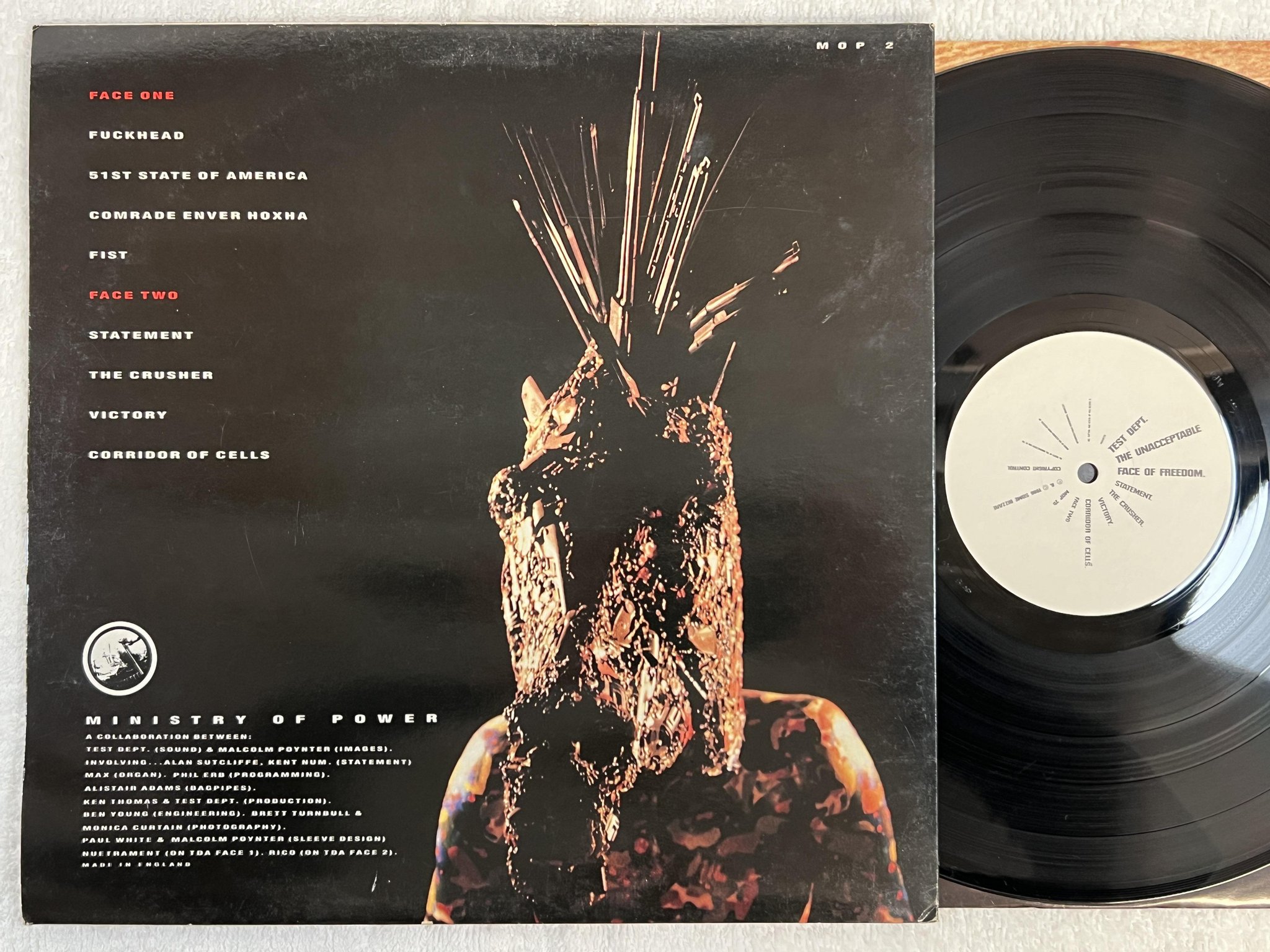 Omslagsbild för skivan TEST DEPT. the unacceptable face of freedom LP -86 UK MOP 2 industrial / noise