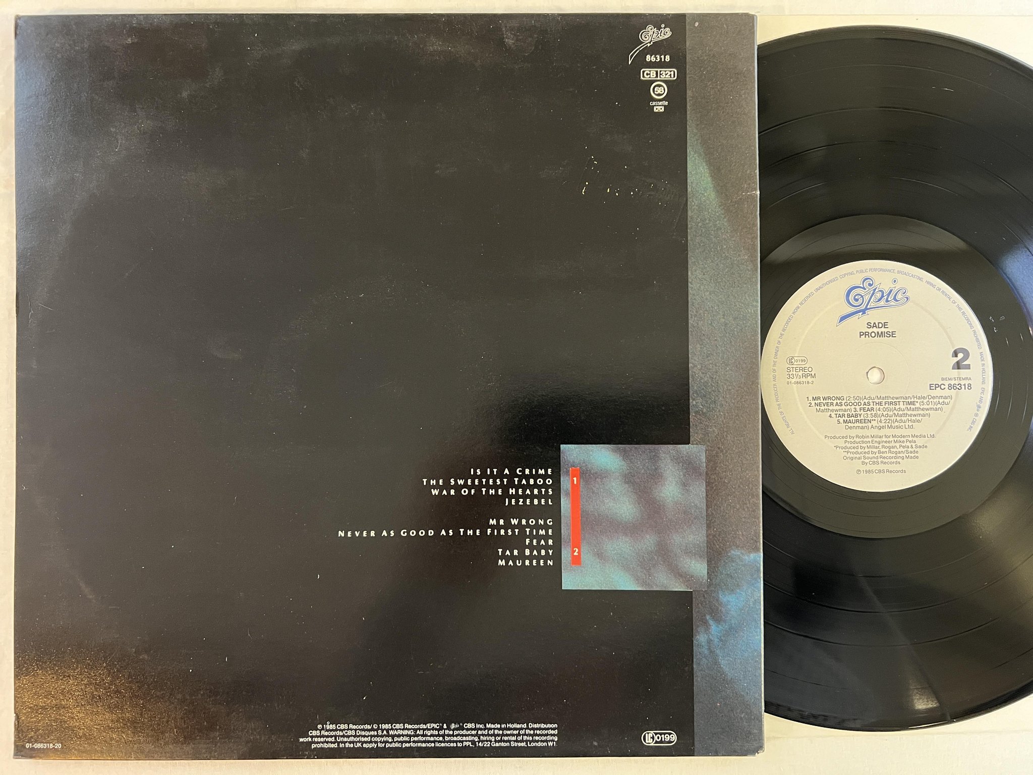 Omslagsbild för skivan SADE promise LP -85 Hol EPIC EPC 86318