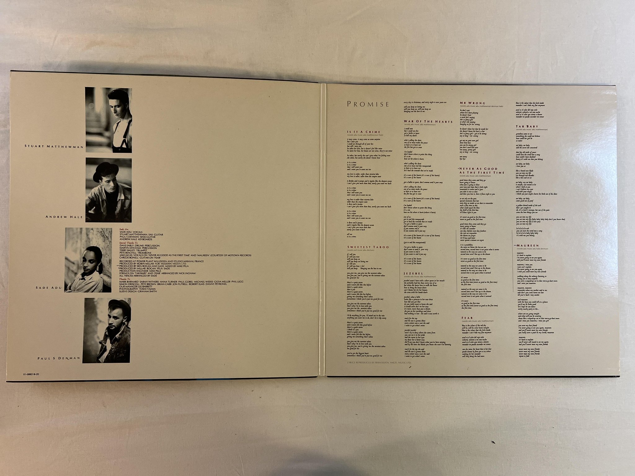 Omslagsbild för skivan SADE promise LP -85 Hol EPIC EPC 86318